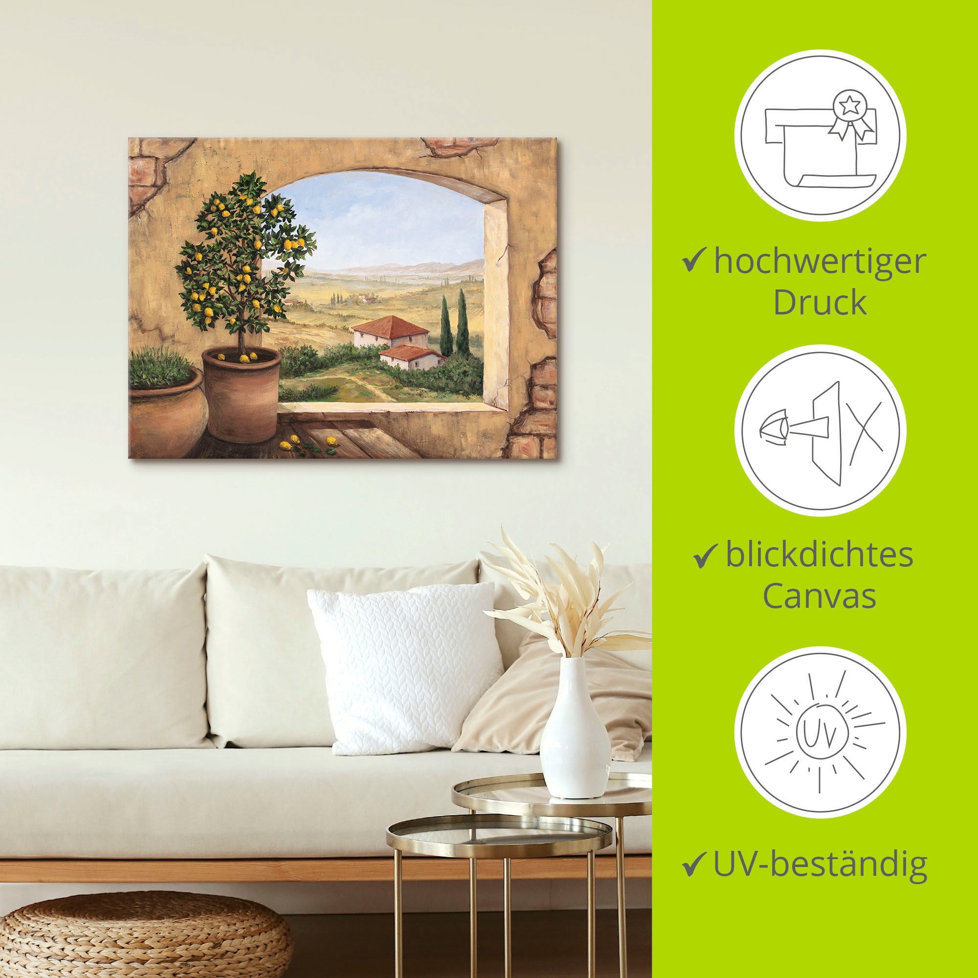 Artland Wandbild »Fenster in der Toskana«, Fensterblick, (1 St.), als Alubild, Outdoorbild, Leinwandbild, Poster, Wandaufkleber