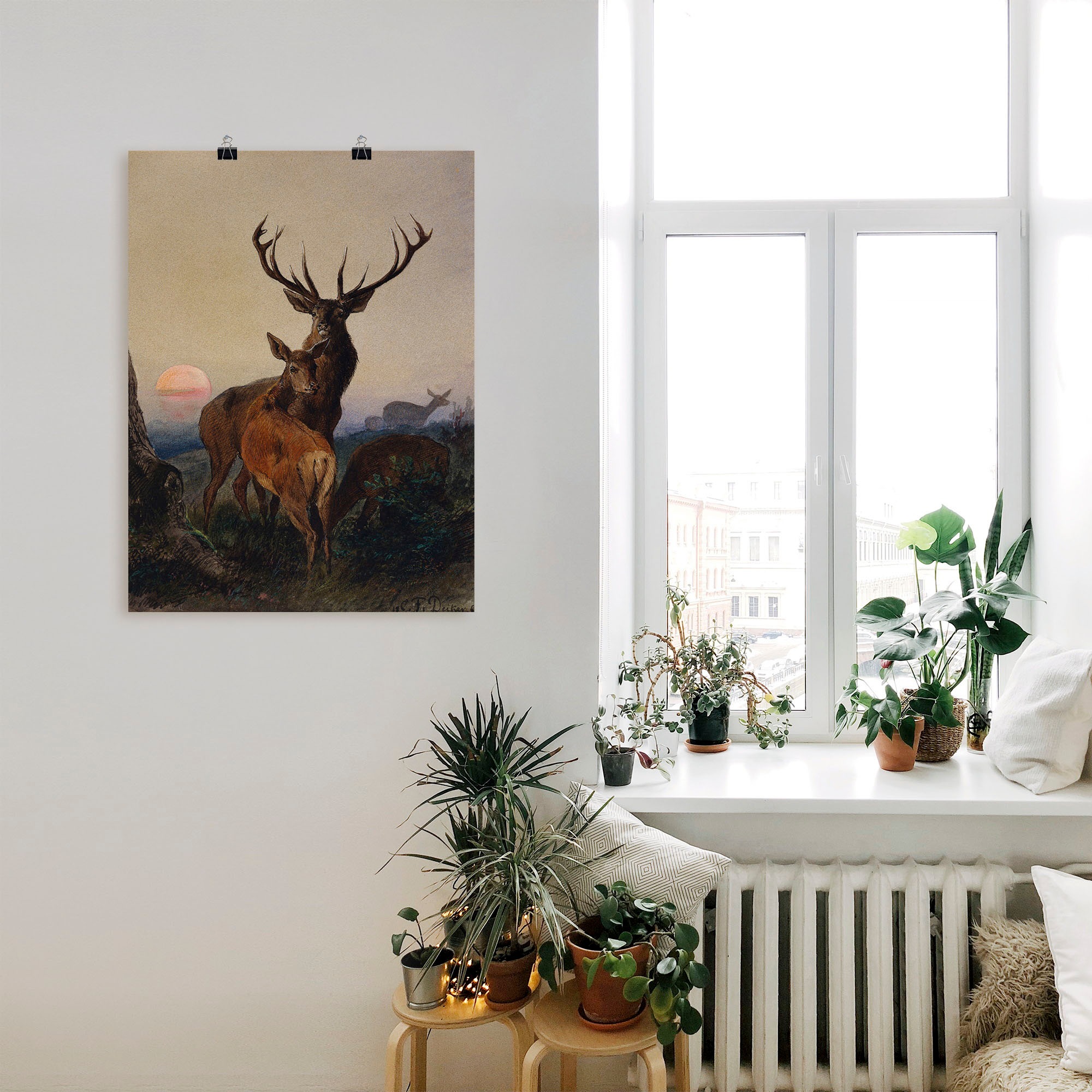 Artland Wandbild »Hirsch und ein Reh bei Sonnenuntergang«, Wildtiere, (1  St.), als Leinwandbild, Poster, Wandaufkleber in verschied. Größen auf  Raten kaufen