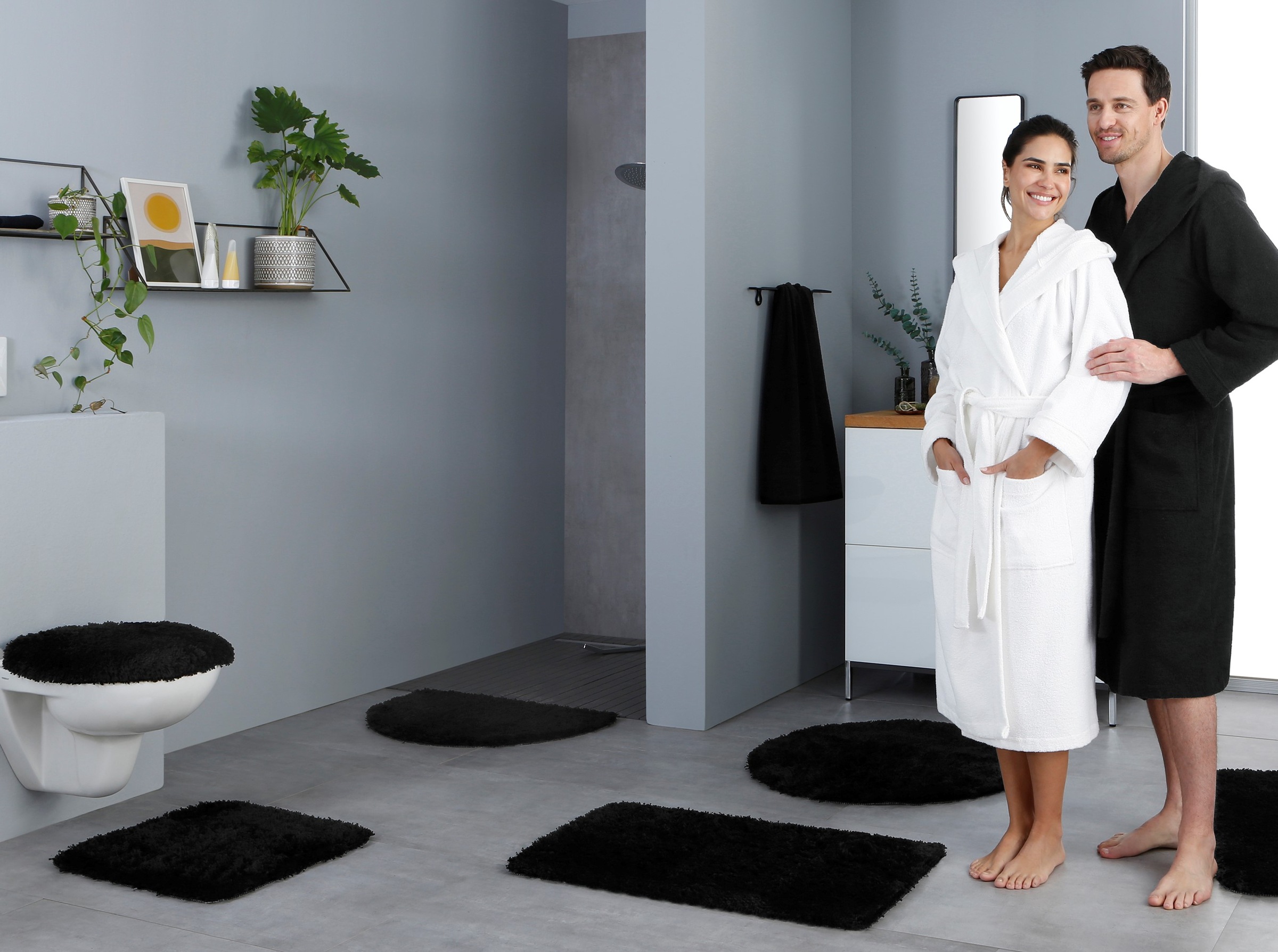 my home Badematte »Sanremo, Badvorleger, Badezimmer Teppich, sehr weich«, rutschhemmend beschichtet, fußbodenheizungsgeeignet-schnell trocknend, Badteppich, unifarben, rechteckig, rund & als 3-tlg. Set erhältlich