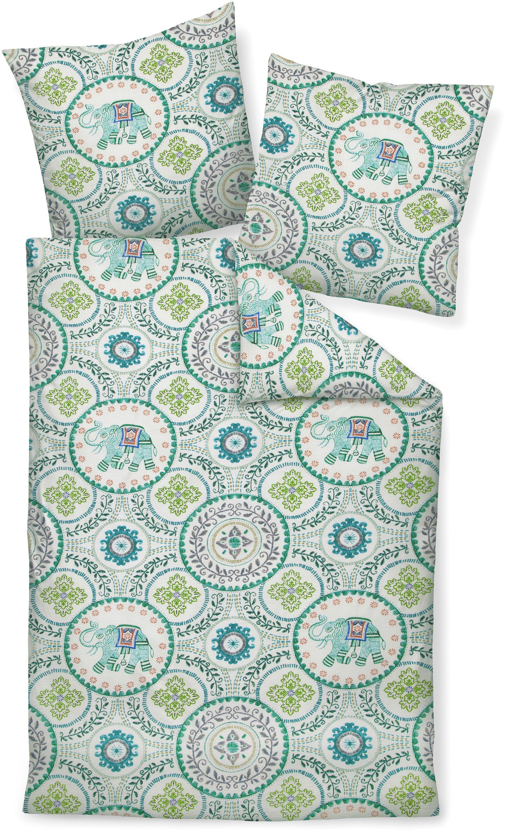 JANINE Bettwäsche »TANGO 20121« 2 Stk. tlg. mit Reißverschluss grünblau Obermaterial: 100% Baumwolle B/L: 155 cm x 220 cm