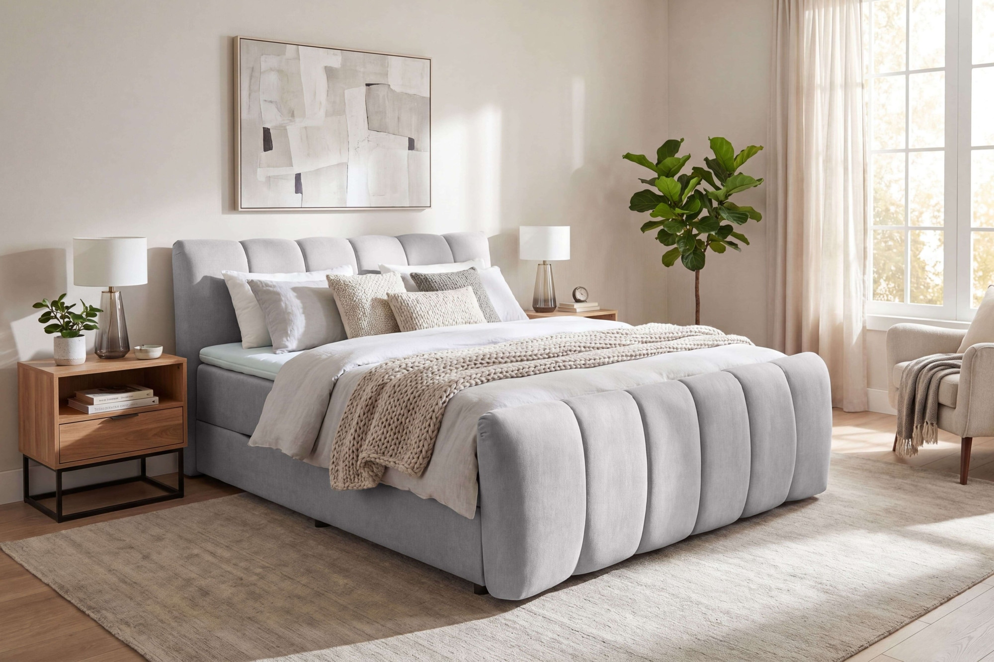OTTO home Boxbett »DORA, Doppelbett inkl. Bettkasten, Federkernbett, Breiten: 160, 180 cm« Boxbett: 5-Z-Taschenfederkern im Unterbau, Härtegrad 3, inkl. Topper