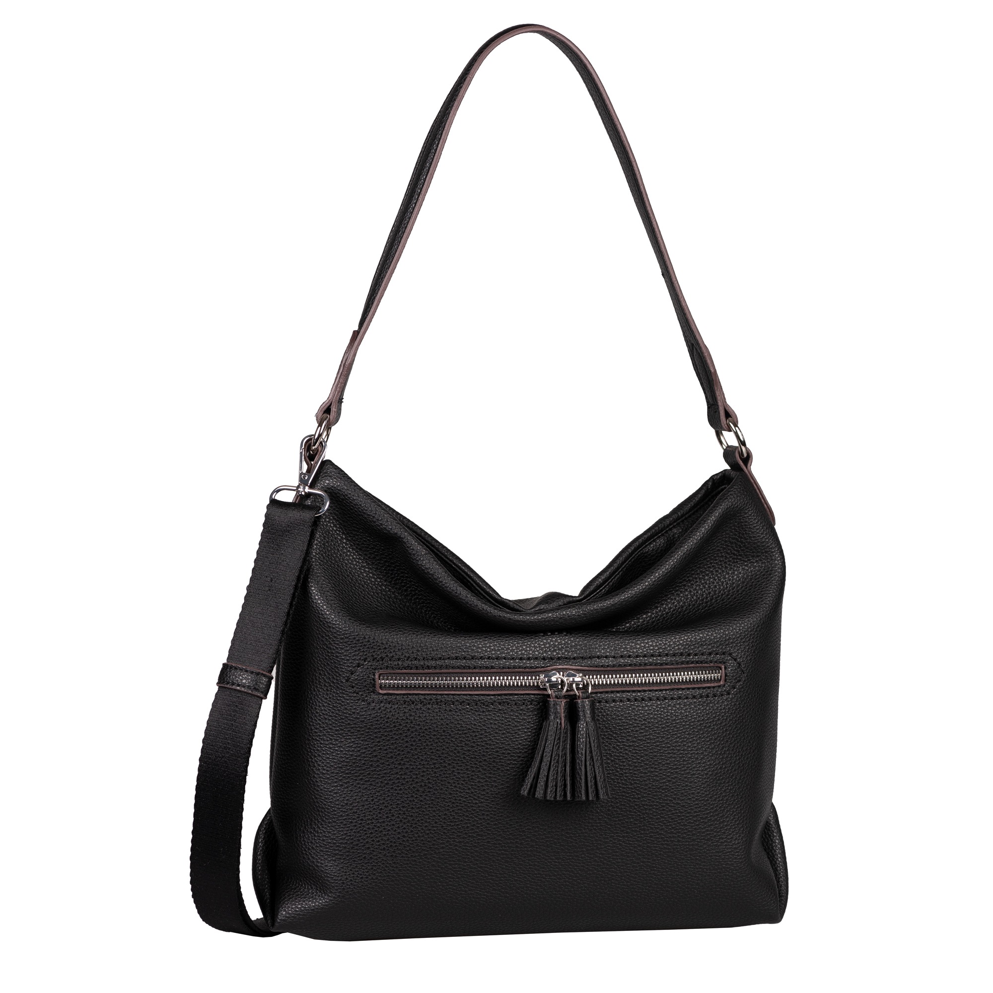 Beuteltasche „Anthina“, Moderne Beuteltasche mit zwei modischen Quasten, Gr. B/H/T: 36 cm x 29 cm x 11,5 cm, schwarz