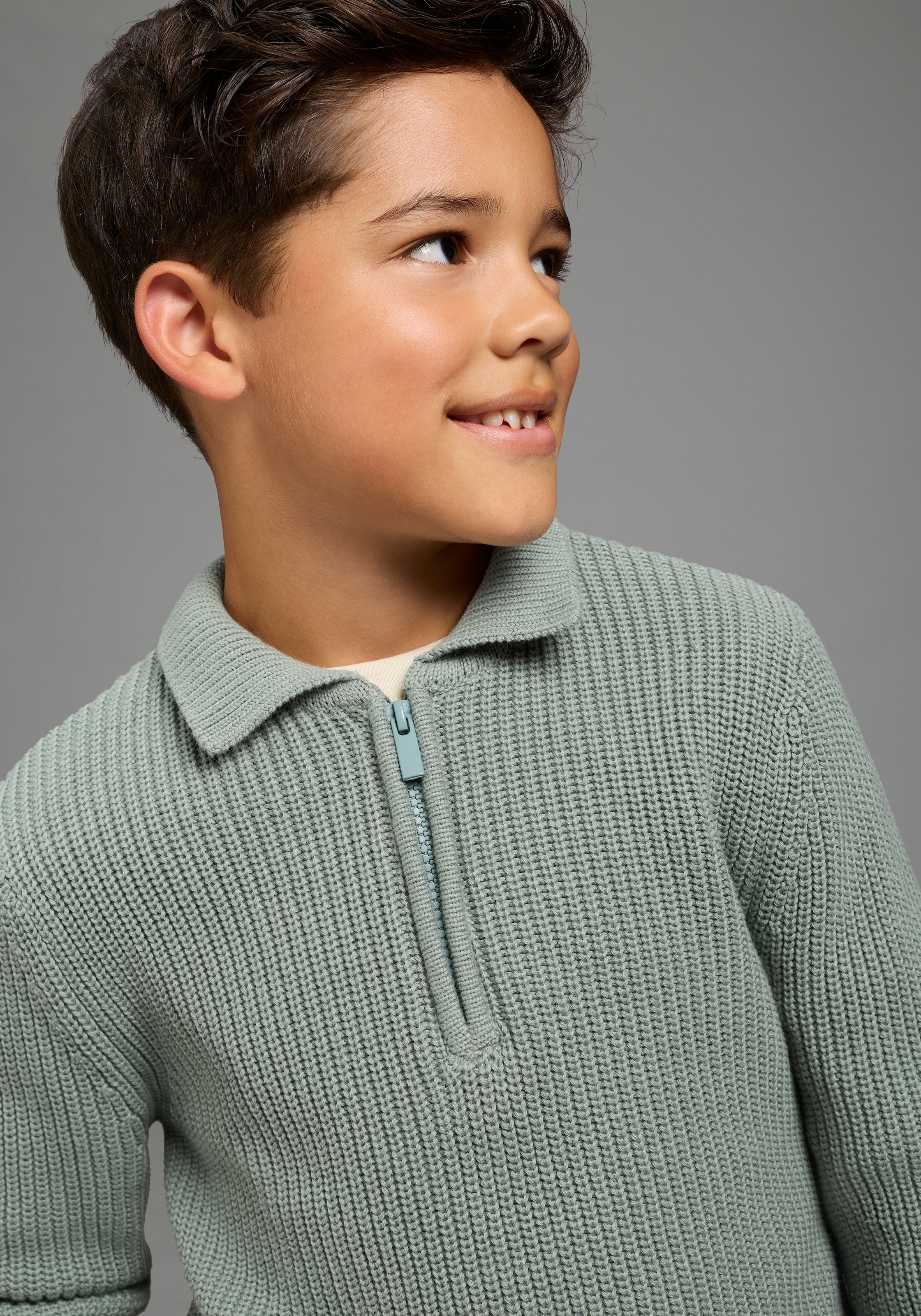 Scout Strickpullover »Gerippter Pulli mit Kragen und Reißverschluss - NEU von SCOUT« mit langen Ärmeln, aus Strickmaterial mit hohem Baumwollanteil