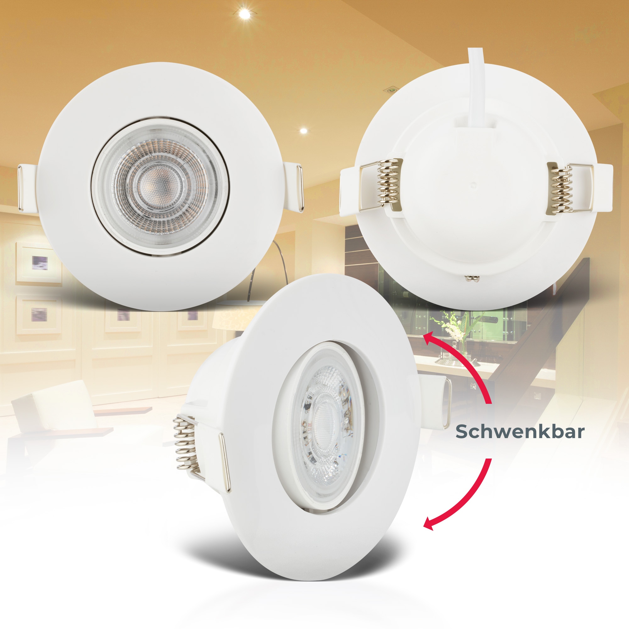B.K.Licht LED Einbauleuchte »5er Set Bad Einbaustrahler, IP65, Dimmbare Deckenspots«, 1 flammig, Leuchtmittel LED-Modul | LED fest integriert, 3.000K, 480Lm, 4,9W, Kunststoff, 9 x 4,2 cm