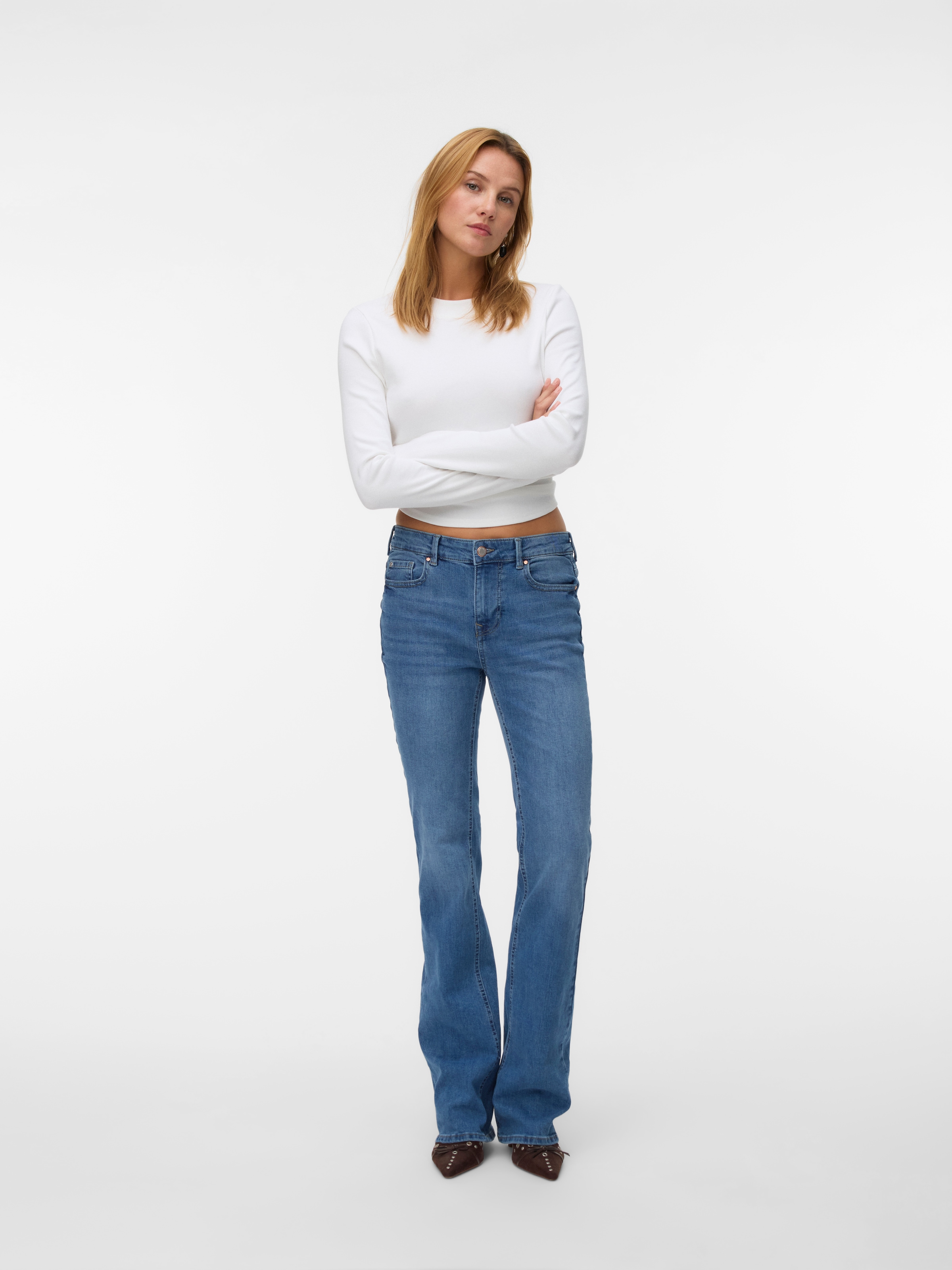 Vero Moda Bootcut-Jeans »VMFLASH MR FLARED POCKET JNS RA3042 NOOS« Baumwollmischung mit Stretch, regular waist, skinny fit