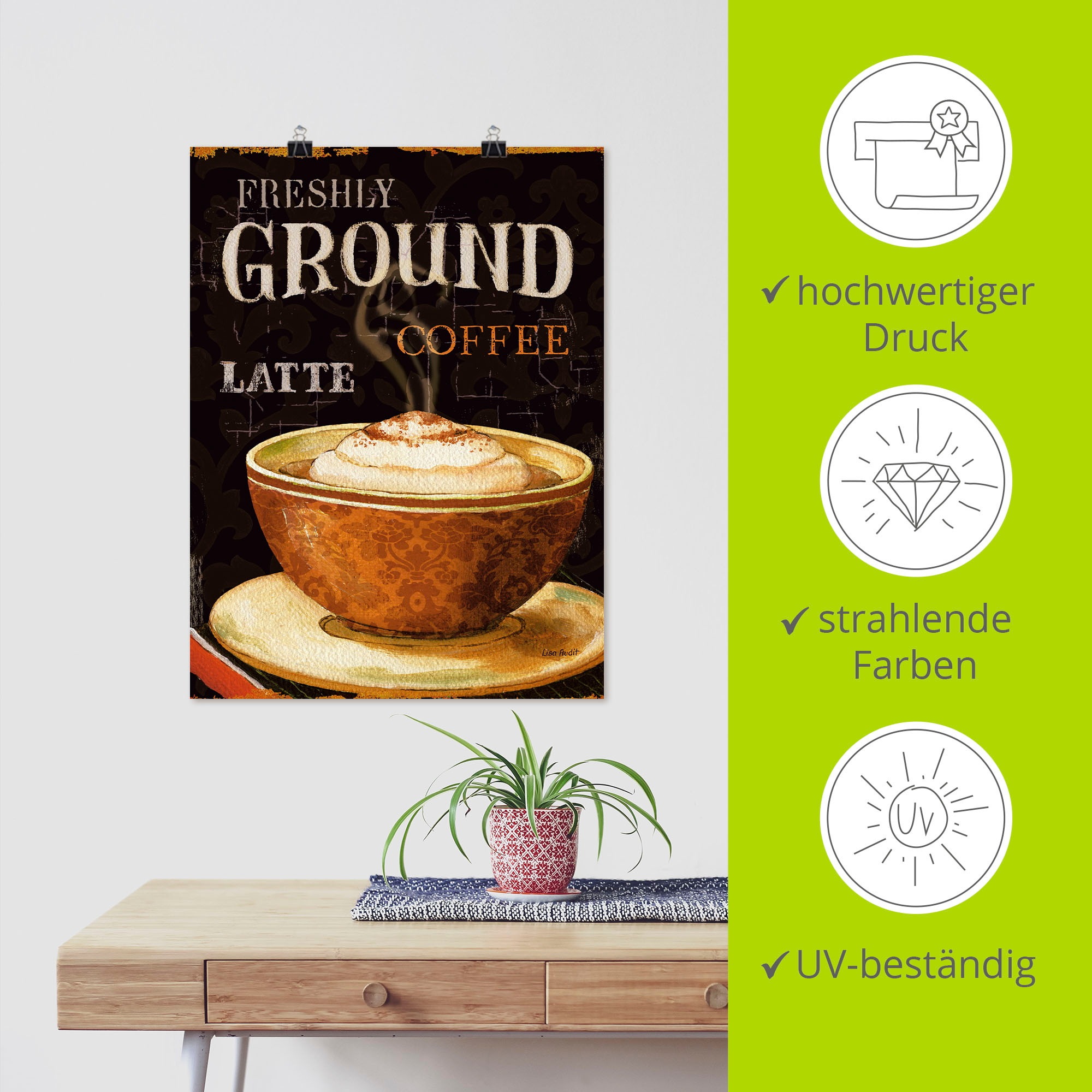 Artland Poster »Heutiger Kaffee III«, Getränke, (1 St.), als Leinwandbild, Wandaufkleber oder Poster in versch. Größen