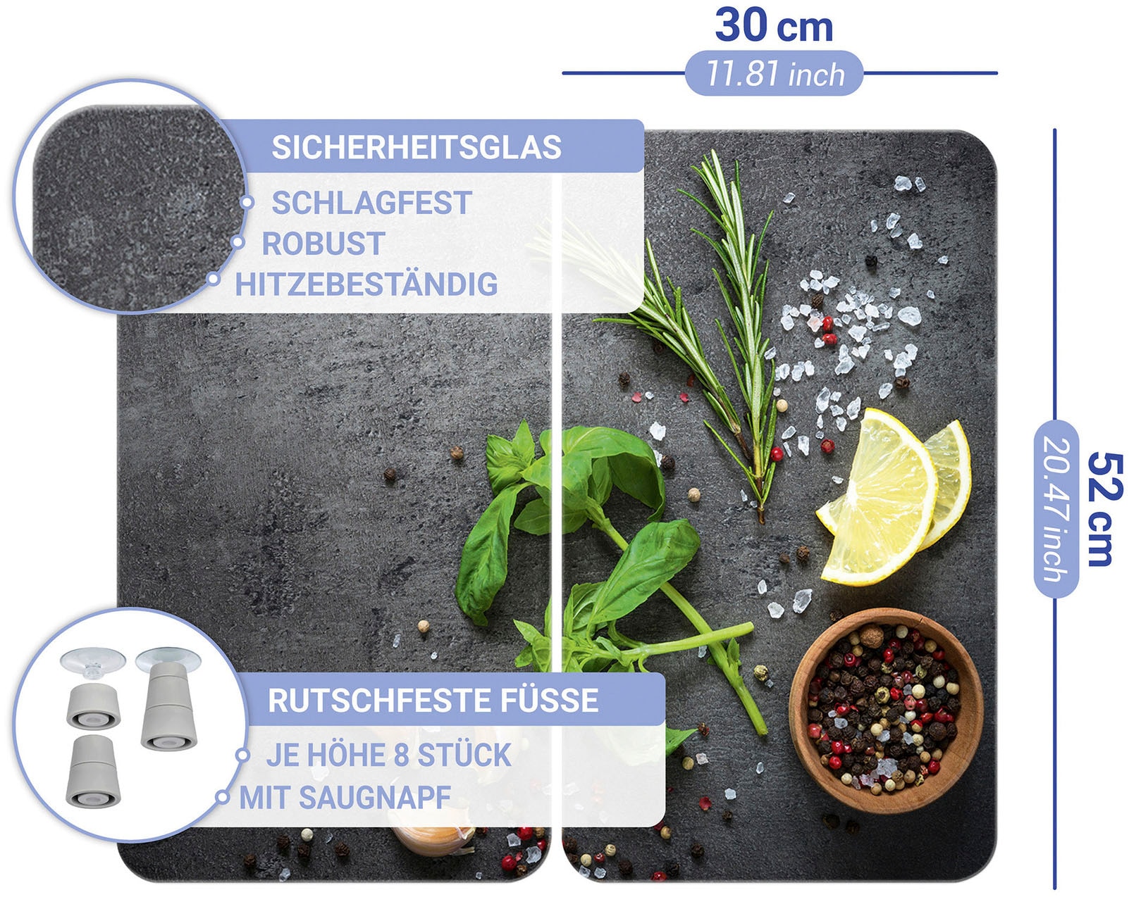 WENKO Herd-Abdeckplatte »Universal Modell Kräuter«, (Set, 2 tlg.), Herdabdeckung für alle Herdarten, kratzfest, mit rutschfesten Füßen