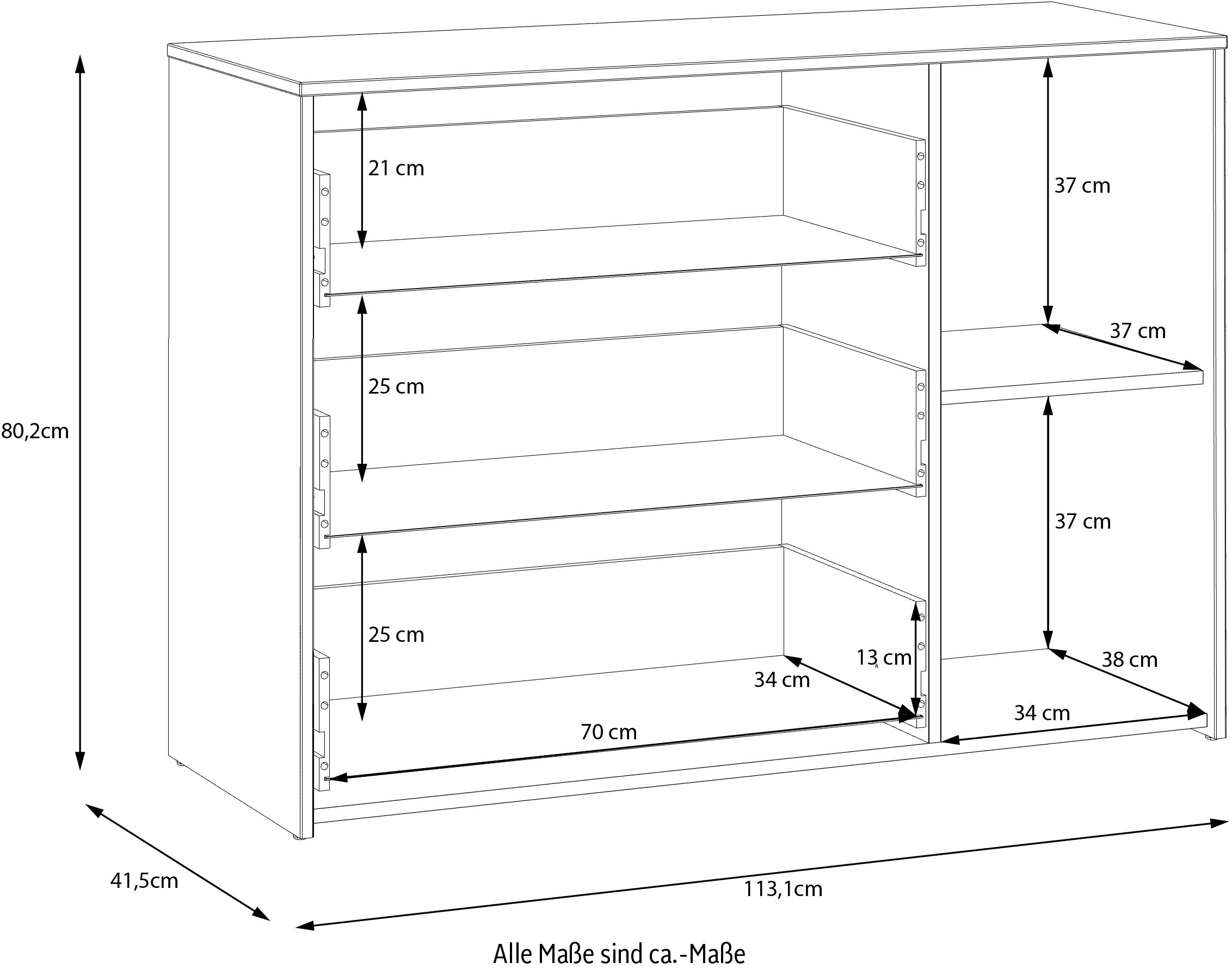 FORTE Sideboard »Culgoa«, Sideboard, 3 Schubkästen, 1 Türe viel Staraum pflegeleichtes Dekor