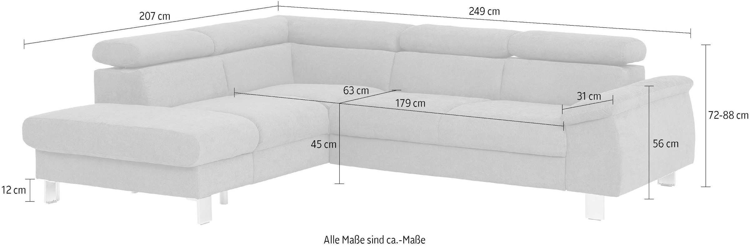 COTTA Ecksofa »Komaris L-Form mit Kopfteilverstellung«, wahlweise mit Bettfunktion, Bettkasten & Beleuchtung