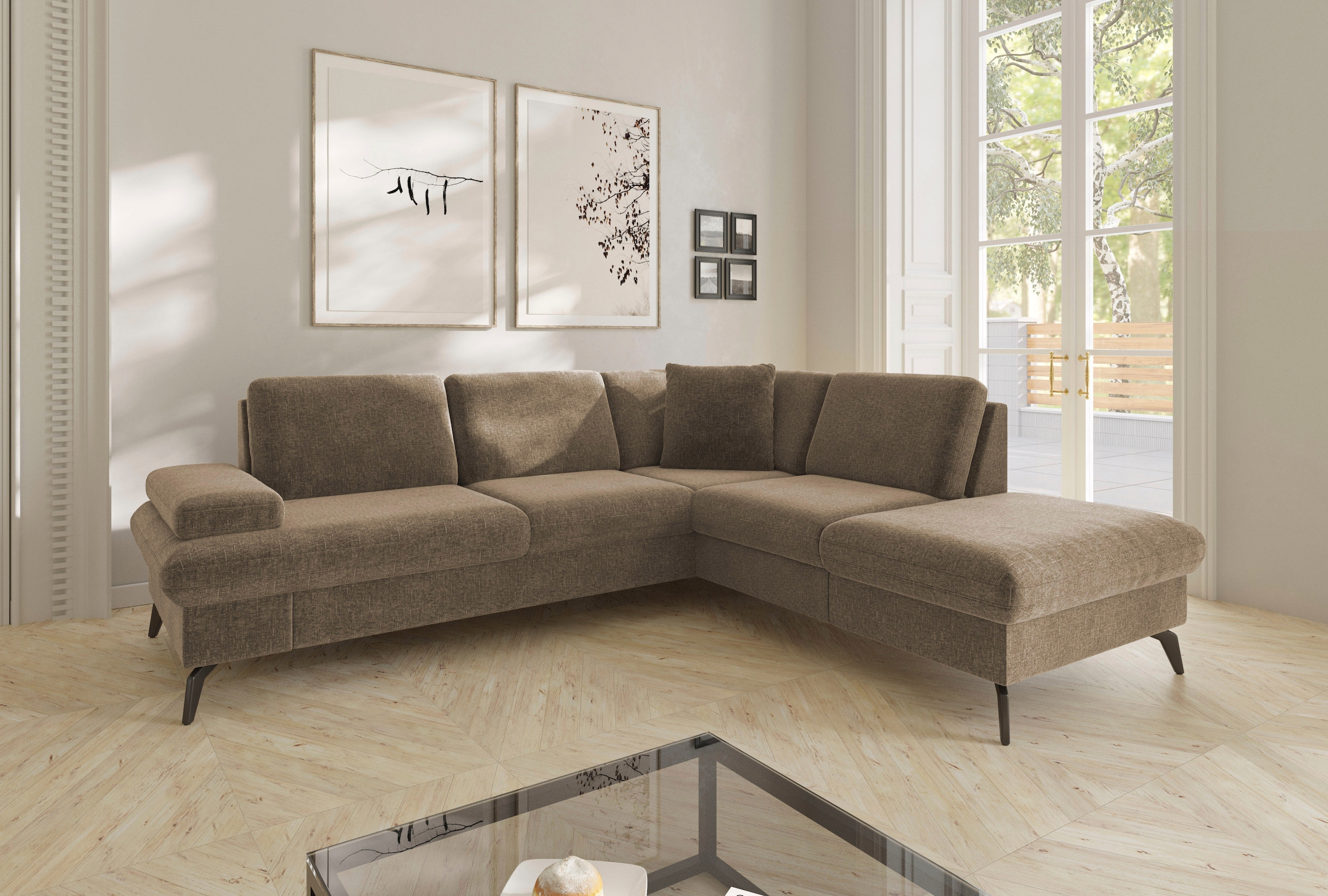 sit&more Ecksofa »Morris Jubi L-Form«, inkl. Armteilfunktion und 1 Zierkissen, wahlweise mit Bettfunktion