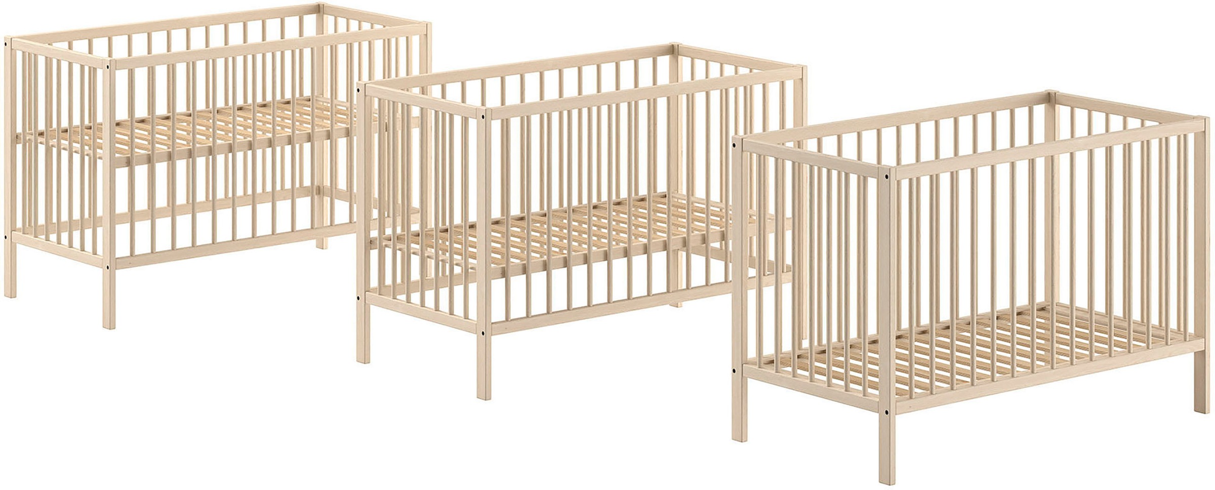Vipack Babybett »Dino 60/120 Cm Mit 3-fach Verstellbarem Lattenrost, Stabile Bauweise« Gitterbett Aus Massiver Buche, Wahlweise In 3 Farben