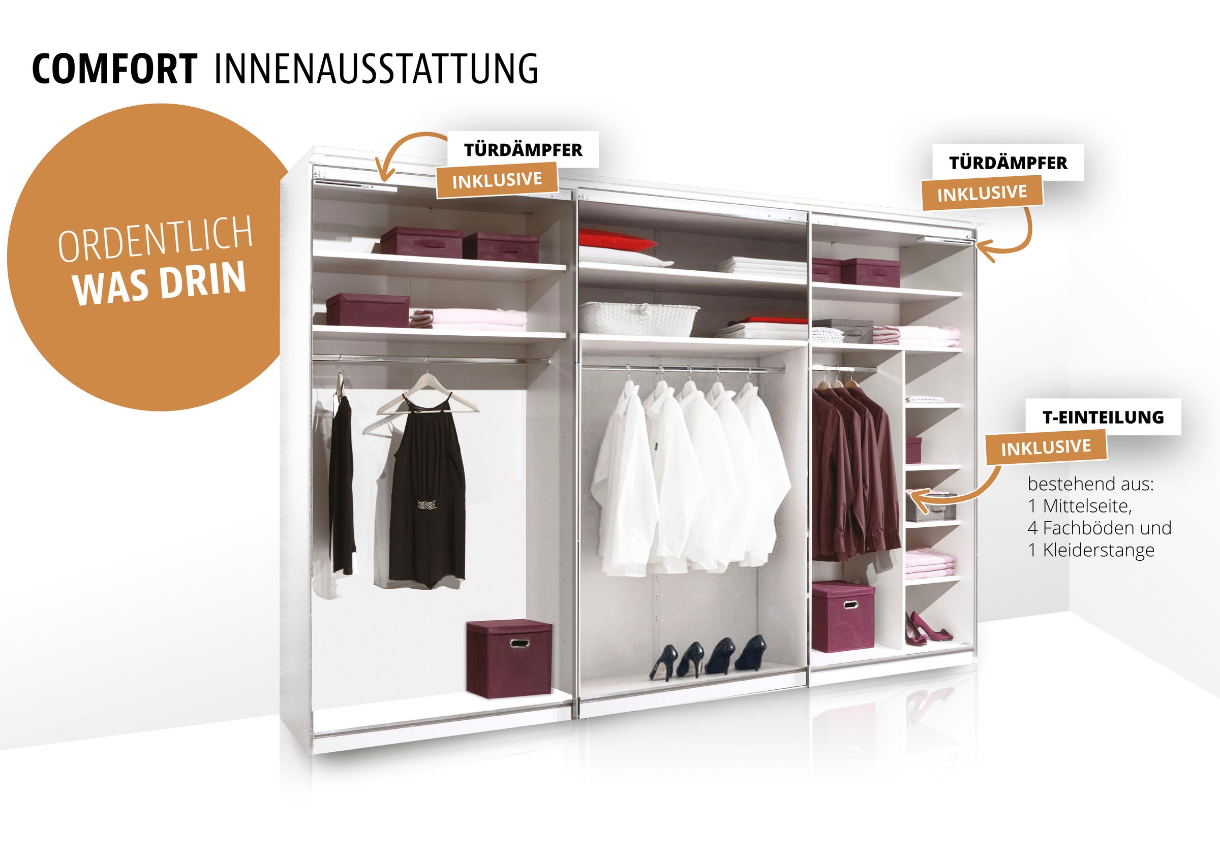 STAUD Schwebetürenschrank »Sonate Lucca mit Spiegel, Made in Germany«, Mit vier verschiedenen Ausstattungsvarianten