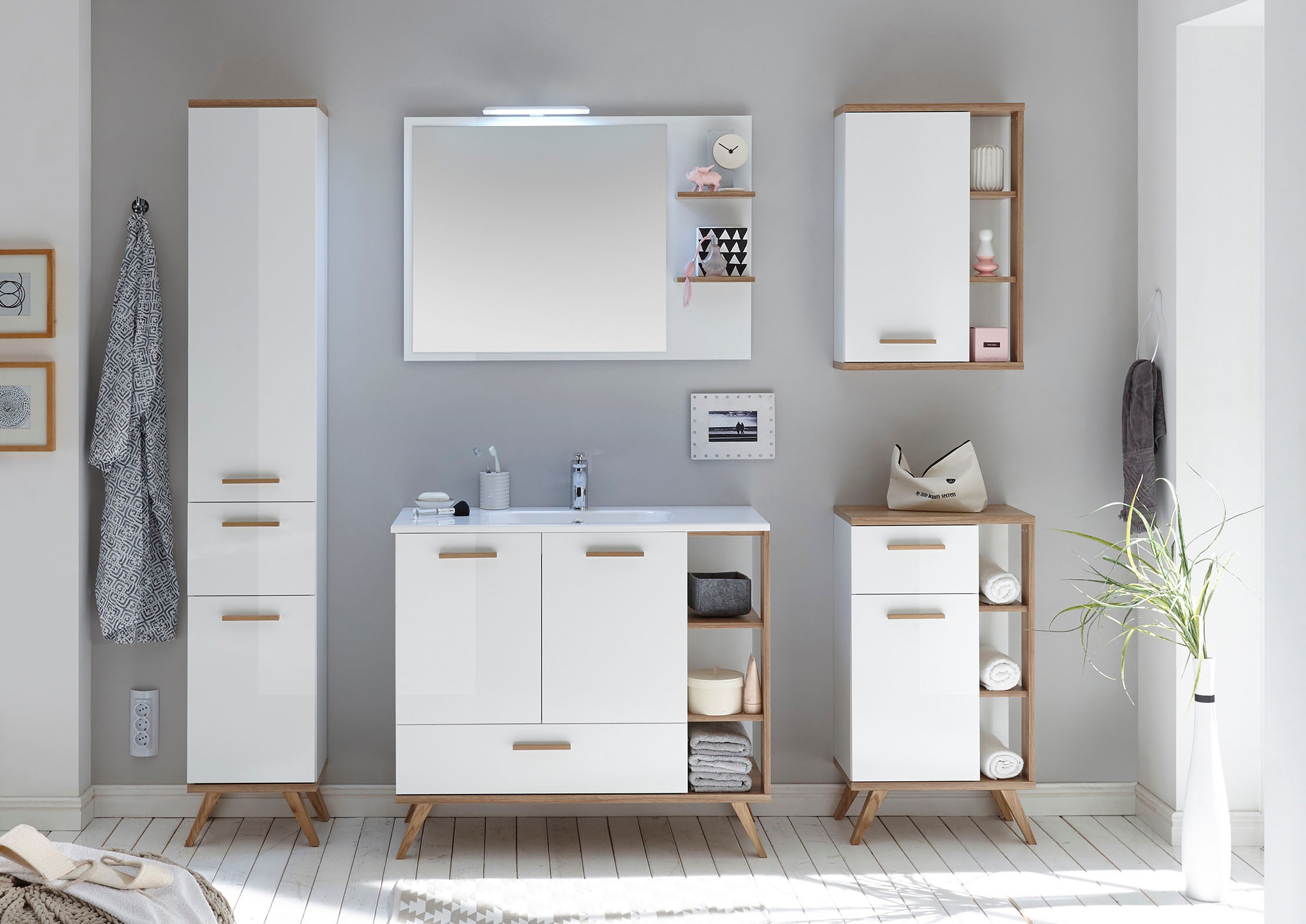 Saphir Badmöbel-Set »Quickset Mineralmarmor-Waschtisch mit LED-Spiegel, 101 günstig online kaufen