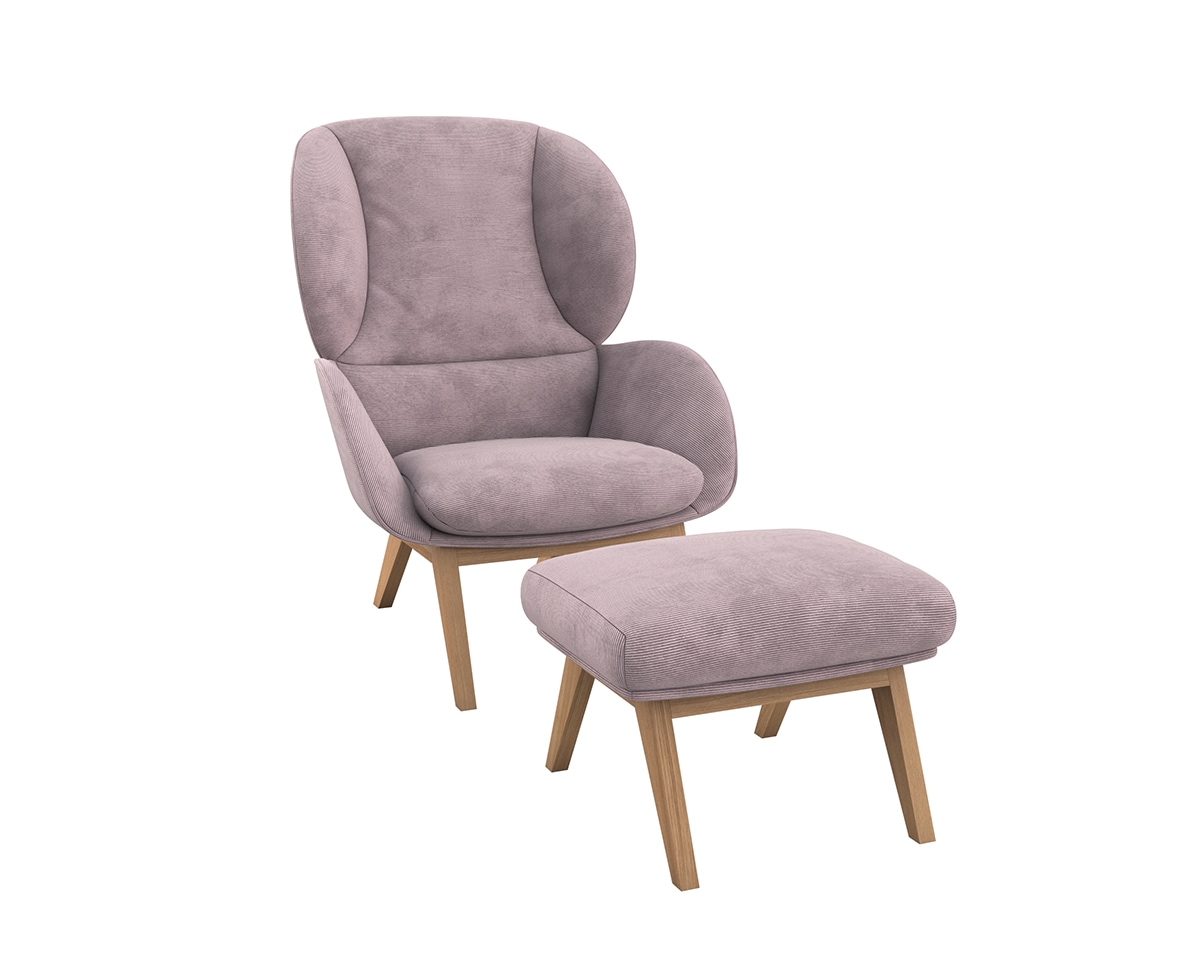 FLEXLUX Polsterhocker »Adria«, Fuß Eiche, Fußhocker für Ohrensessel