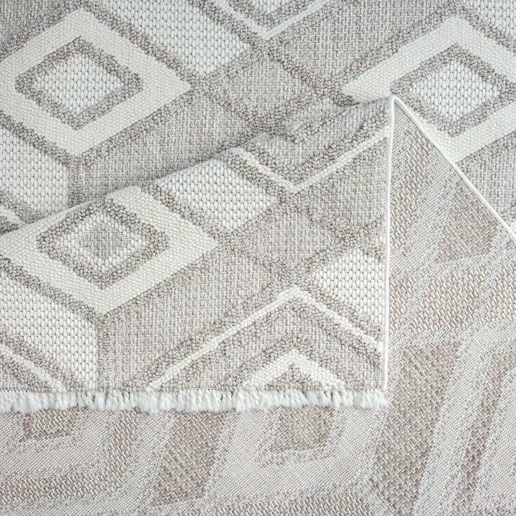 Carpet City Teppich »LINDO 8875«, rechteckig, 11 mm Höhe, Kurzflor, Hochtief-Muster/ 3D-Effekt, Fransen, Boho-Stil, Wohnzimmer