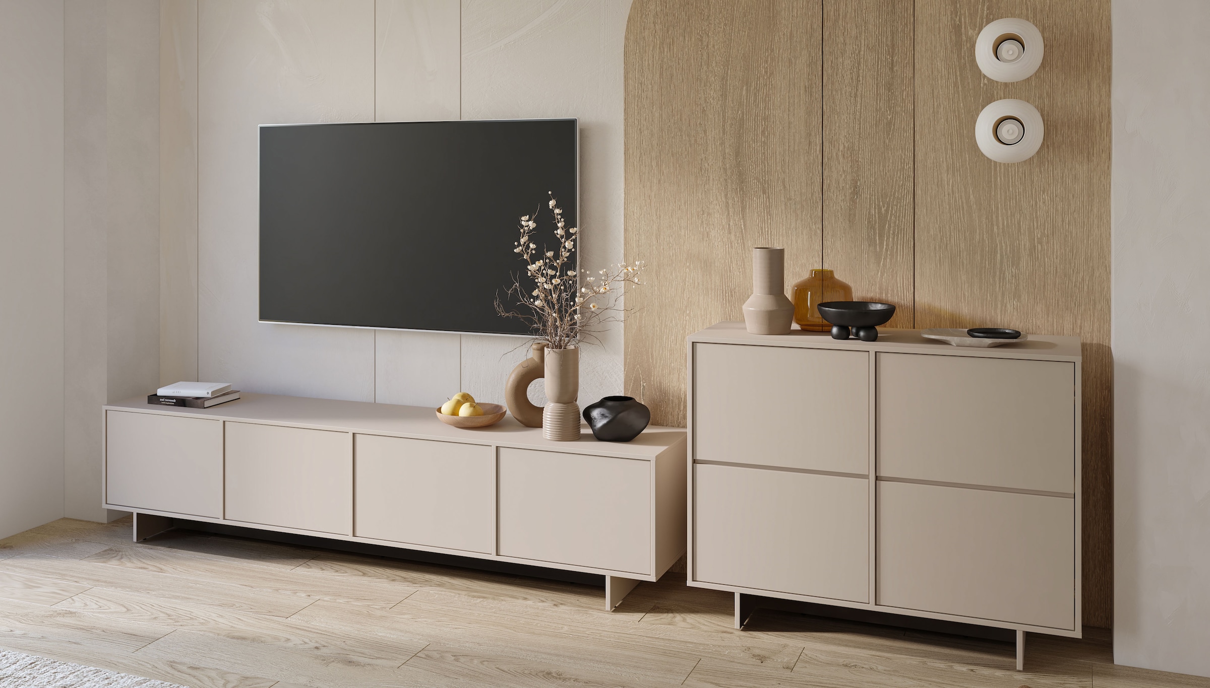 OTTO home Lowboard »Tatami, Modernes griffloses TV-Board, Breit 220,50cm, TV-Schrank« TV-Schrank, TV-Board mit viel Stauraum, push-to-open-Funktion