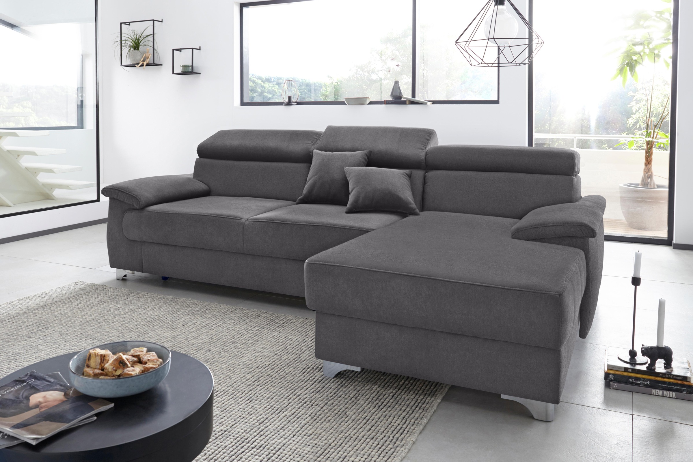 DOMO collection Ecksofa »Mira, inklusive Kopfteilverstellung für mehr Wohlfühlkomfort, L-Form«, wahlweise mit Bettfunktion und Bettkasten, elegant und modern