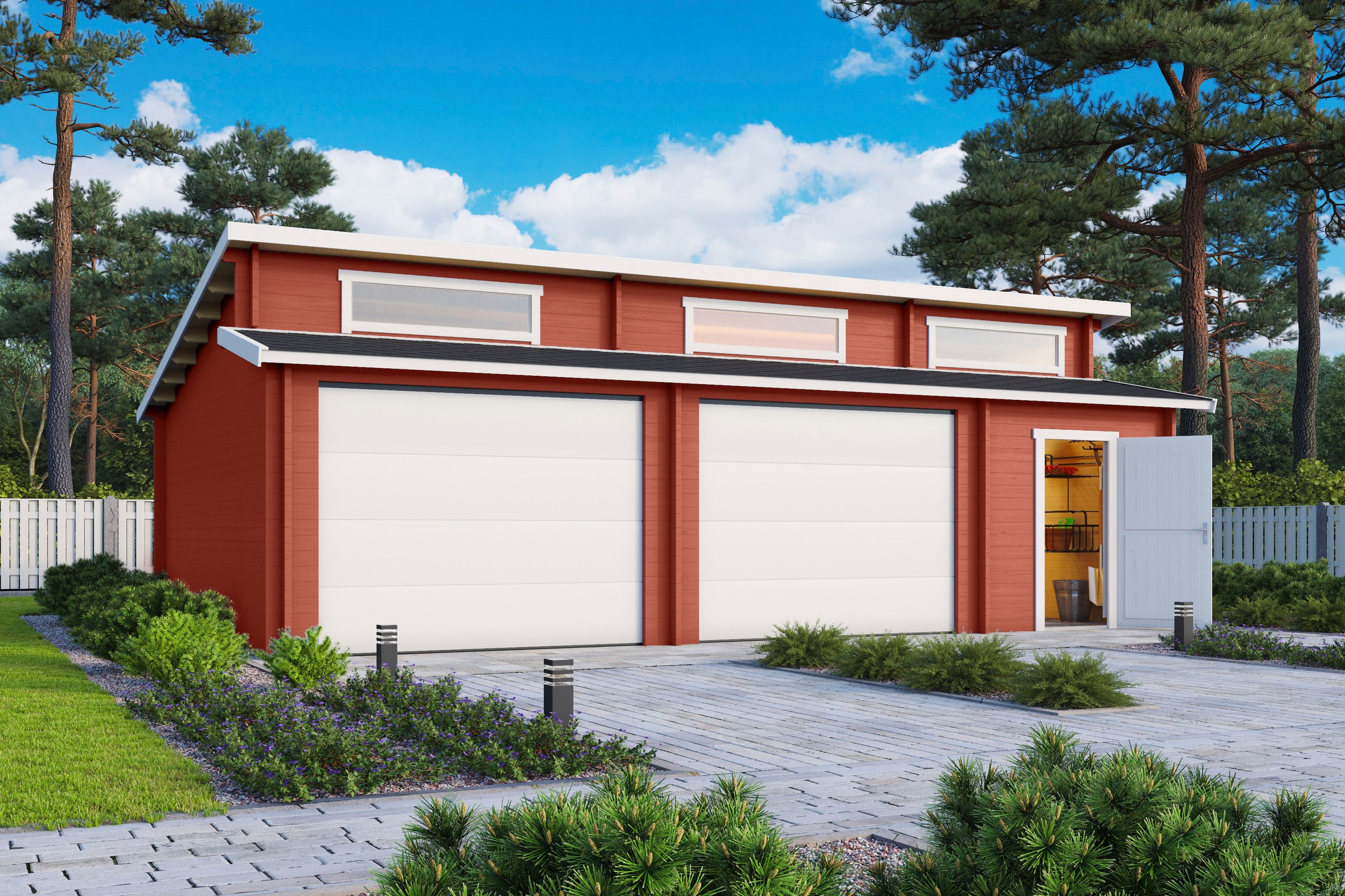 LASITA MAJA Garage »Hawaii«, (Set, Für 2 Fahrzeuge geeignet), Garage + 2 Sektionaltore