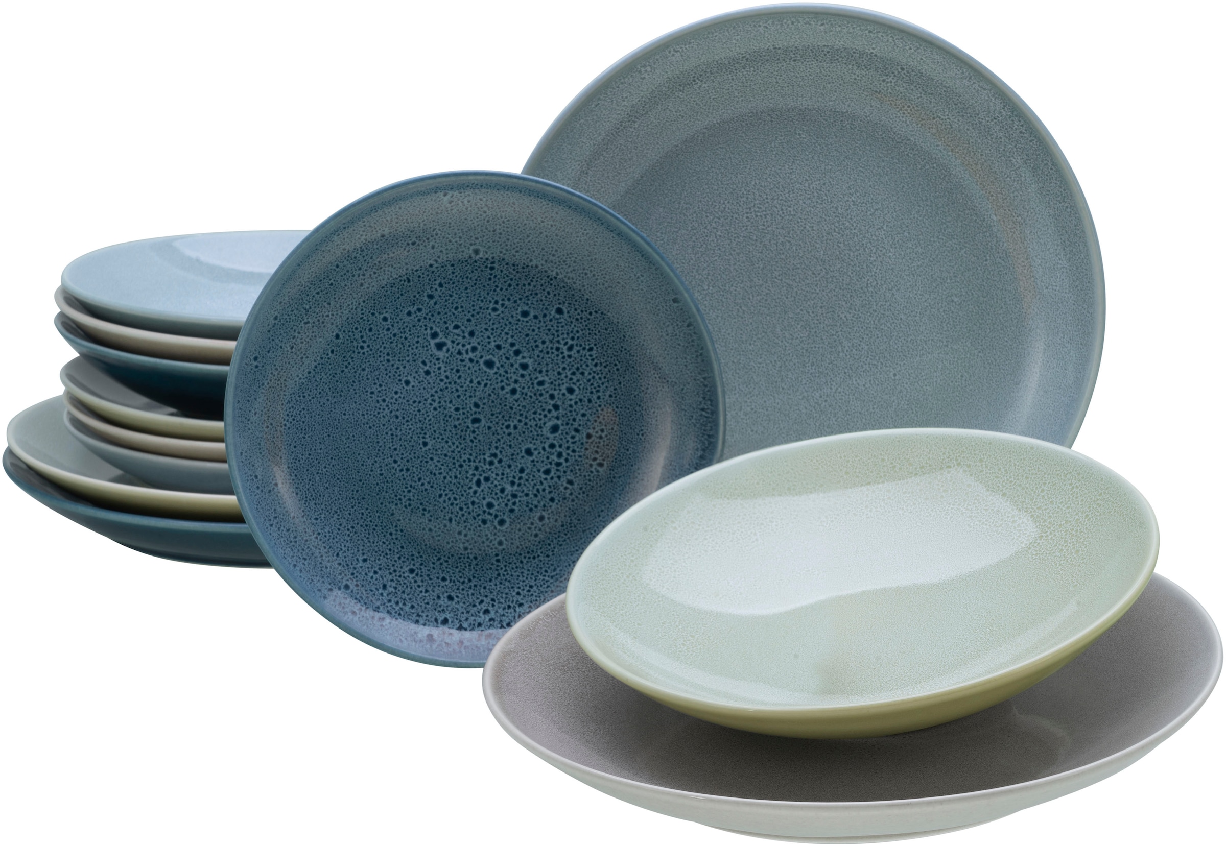 CreaTable Teller-Set »Geschirr-Set Reactive«, (Set, 12 tlg., Tafelservice für 4 Personen), Service, jedes Stück ein Unikat, 12 Teile, für 4 Personen