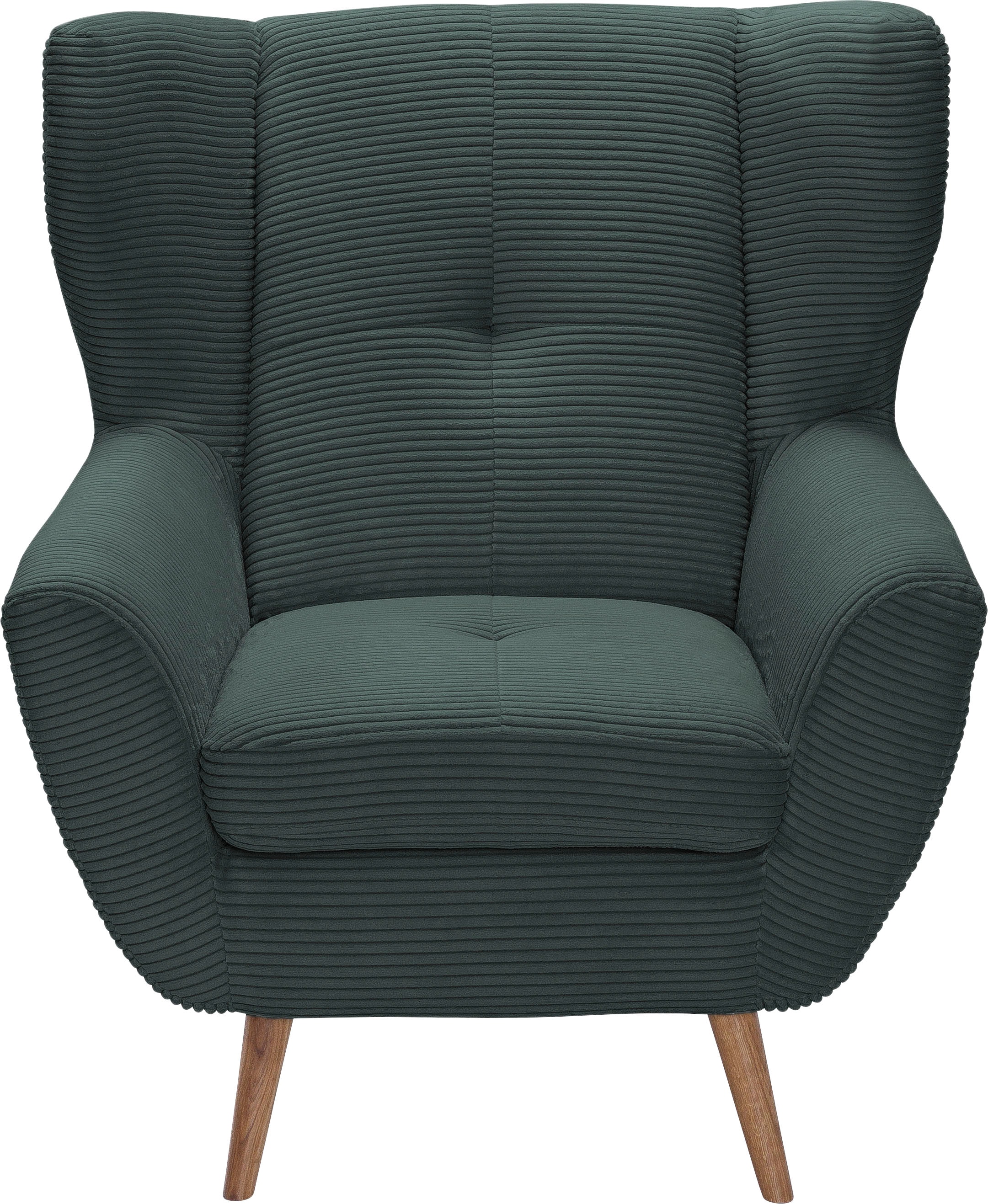 exxpo - sofa fashion Sessel »ALVESTA, Ohrensessel, Loungesessel mit hohem Sitzkomfort«, gemütliche Rückenlehne, mit Knopfheftung und hohen Holzfüßen, in Cord