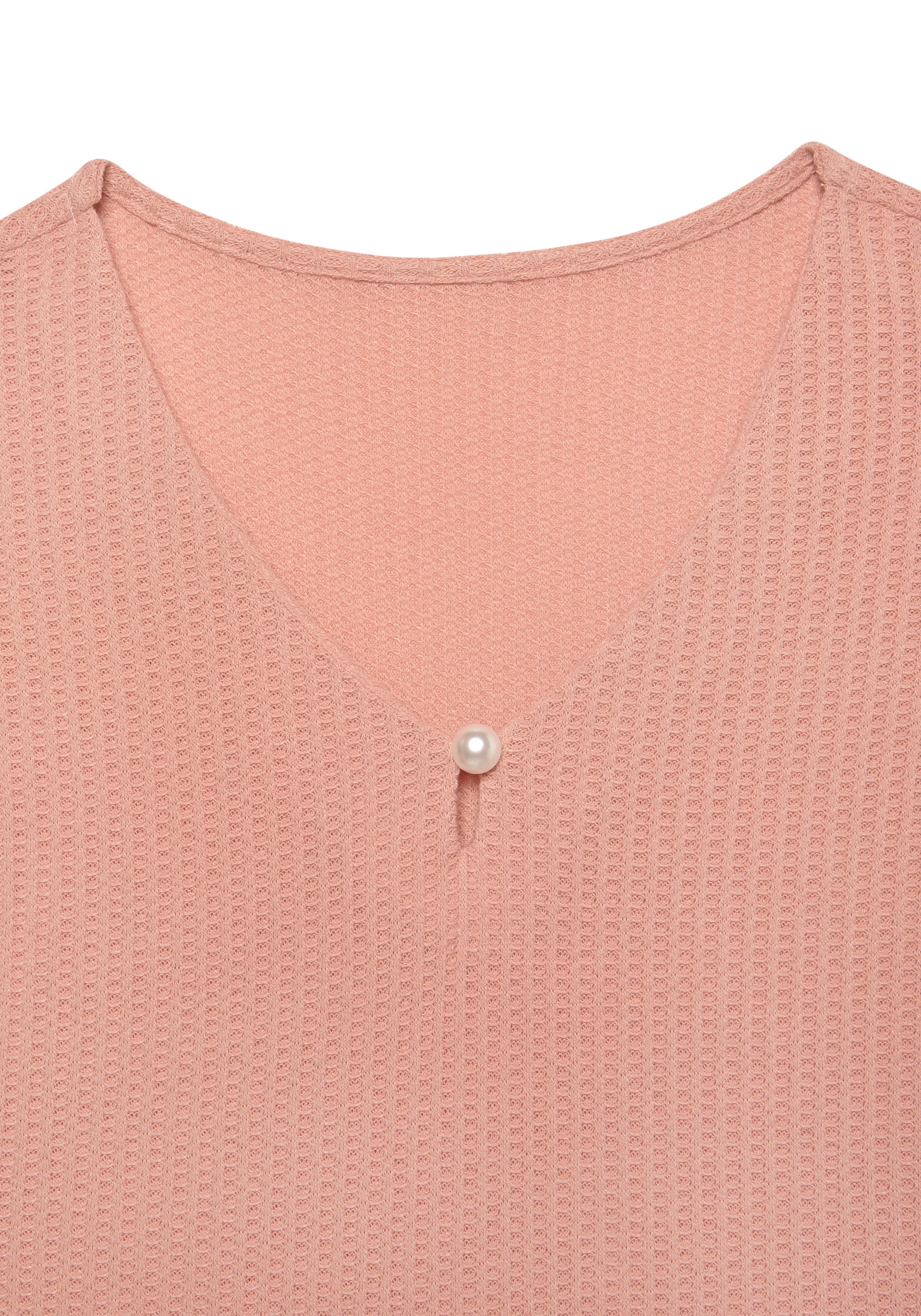 LASCANA Kurzarmshirt »mit Zierperle«, (2er-Pack), aus weicher Piqué-Qualität