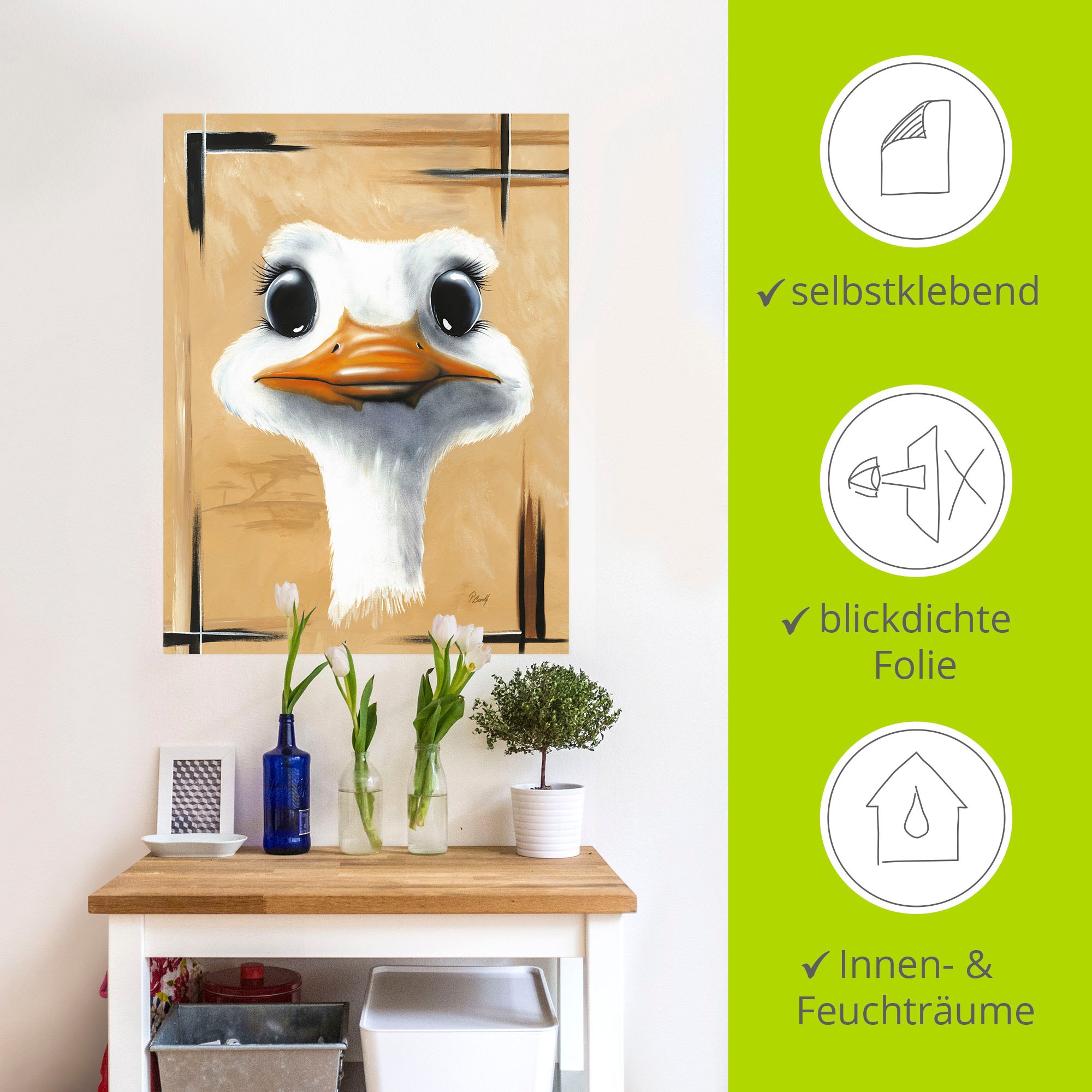 Artland Wandbild »Lustiger Strauß«, Vogelbilder, (1 St.), als Poster, Wandaufkleber in verschied. Größen