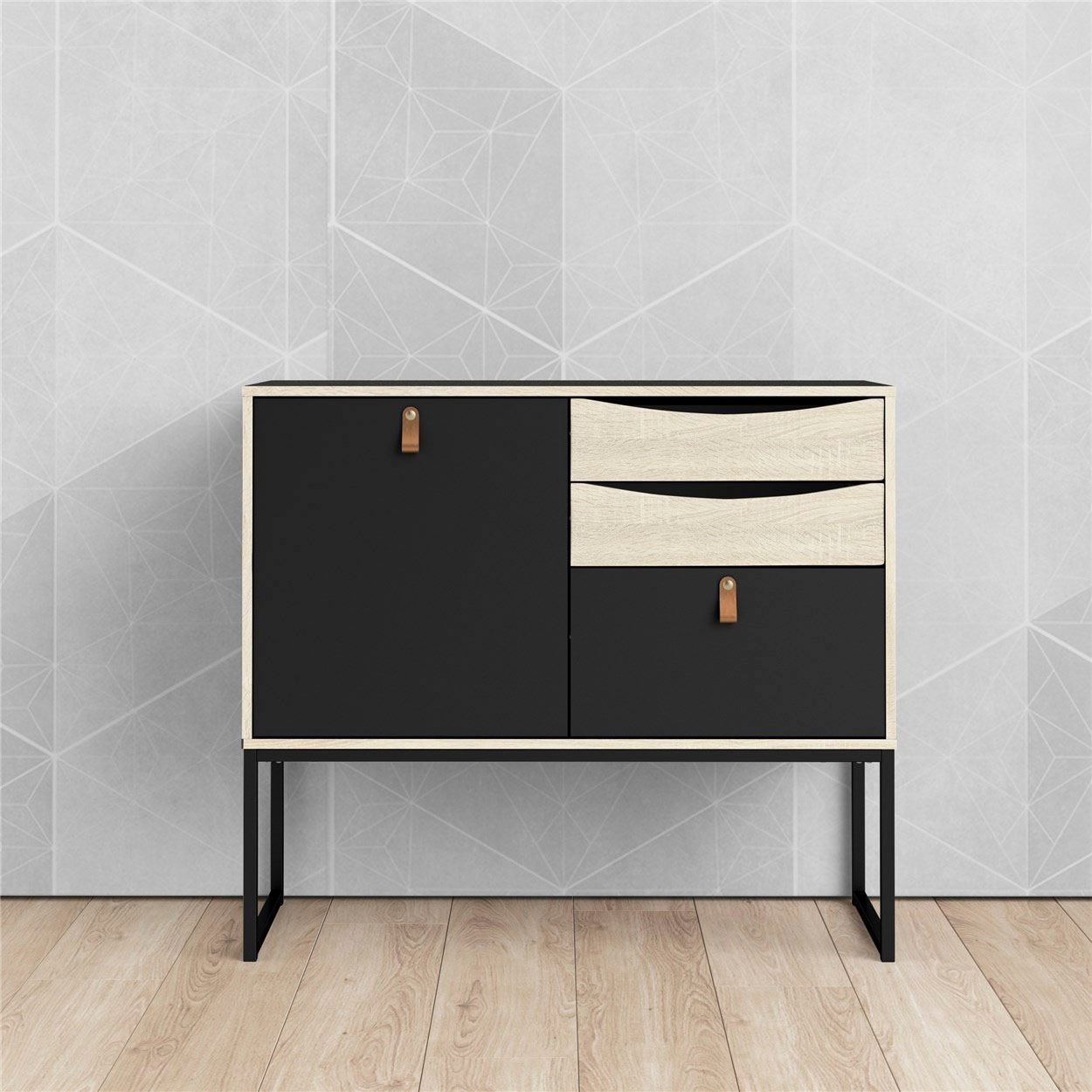 andas Sideboard »Stubbe«, Kommode Breite 98,7 cm, 1 Tür und 3 Schubkästen, Ledergriffe