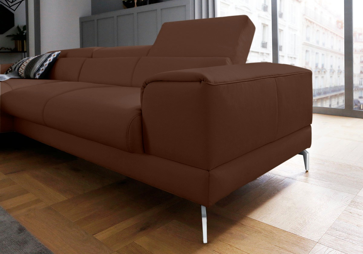 W.SCHILLIG Ecksofa »piedroo, Designsofa mit tollem Sitzkomfort, bequem und elegant, L-Form«, Kopfteilverstellung, wahlweise mit Sitztiefenverstellung, Breite 303cm