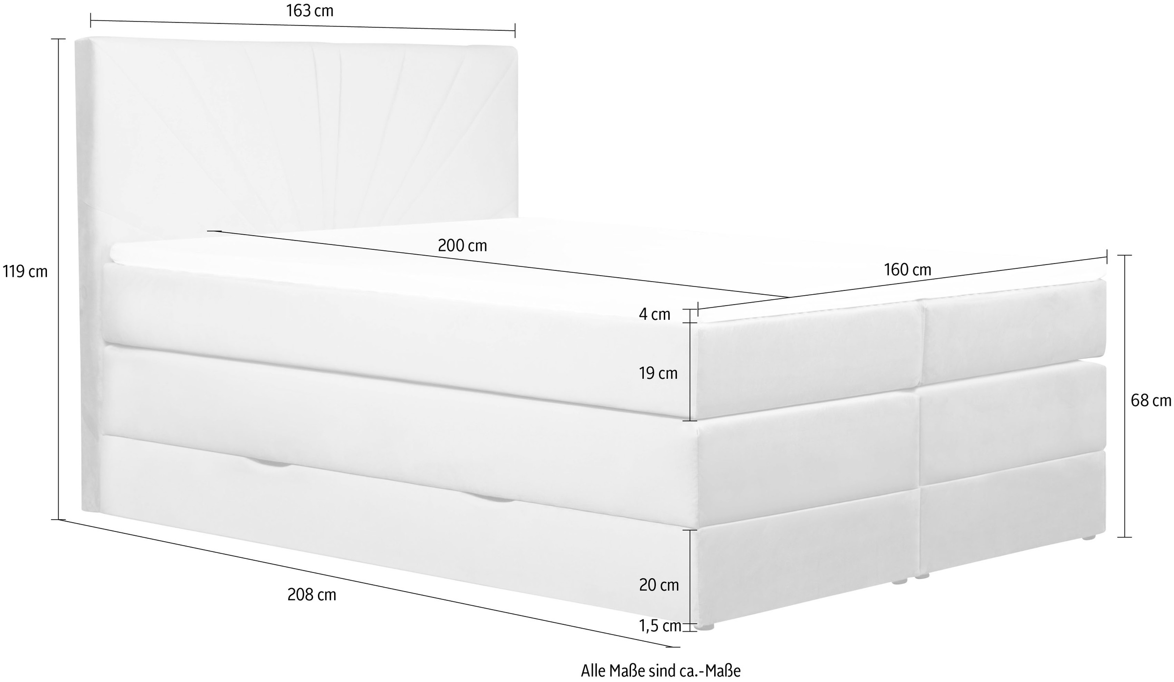 Leonique Boxspringbett »Rouen«, in 4 Breiten, 3 Härtegraden, incl. Topper und Bettkasten