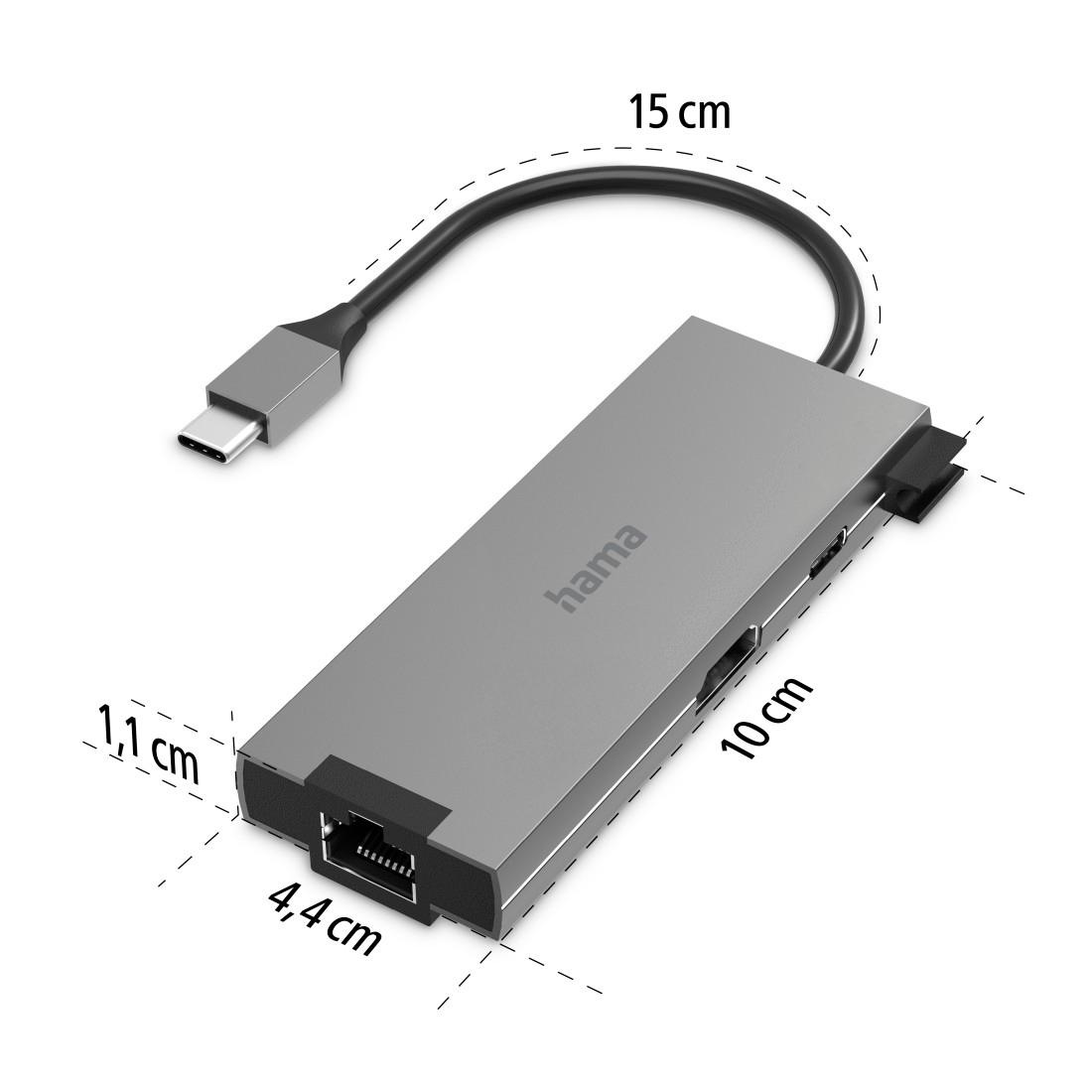 Hama USB-Adapter »USB-C Multiport Hub für Laptop mit 5 Ports, USB-A, USB-C, HDMI, LAN«, USB-C zu USB Typ C-USB Typ A-HDMI-RJ-45 (Ethernet), 15 cm, Laptop Dockingstation, kompakt, robustes Gehäuse, silberfarben