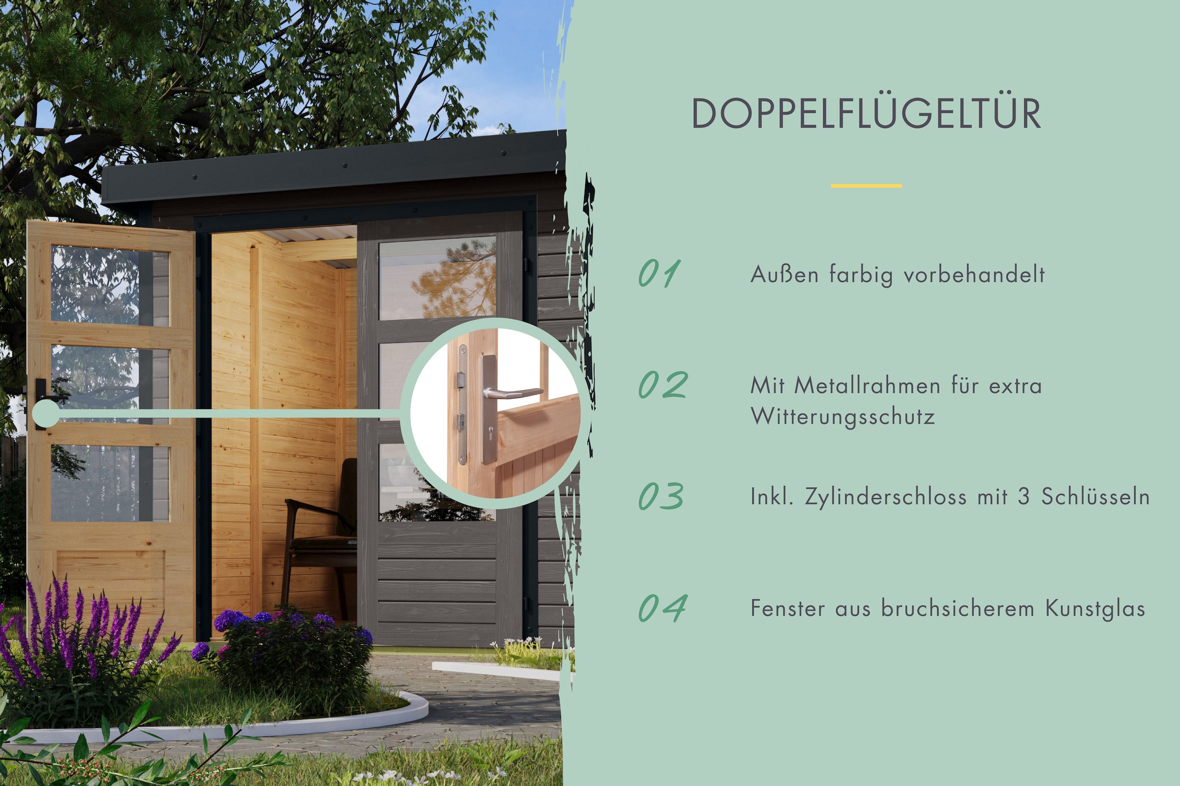 Karibu Gartenhaus »Pluto 6 A«, aus hochwertigen Materialien