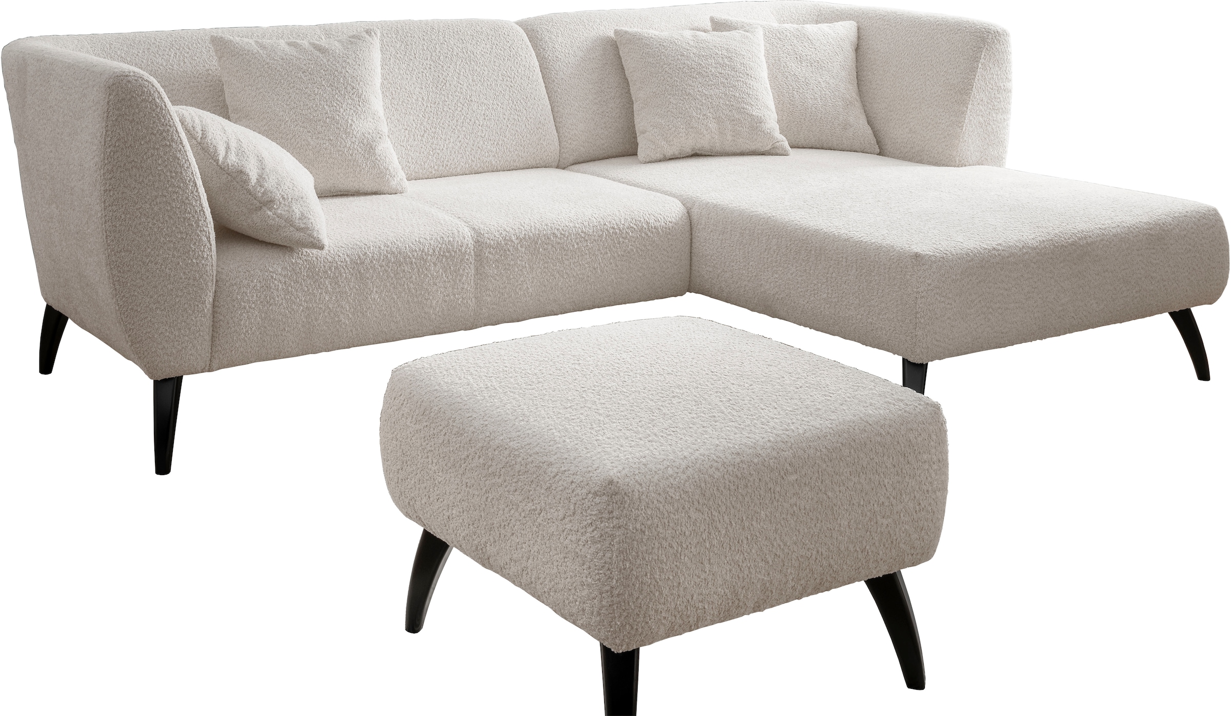 INOSIGN Ecksofa »Colori L-Form«, Holzfußfarbe wählbar, inkl. 4x Zierkissen