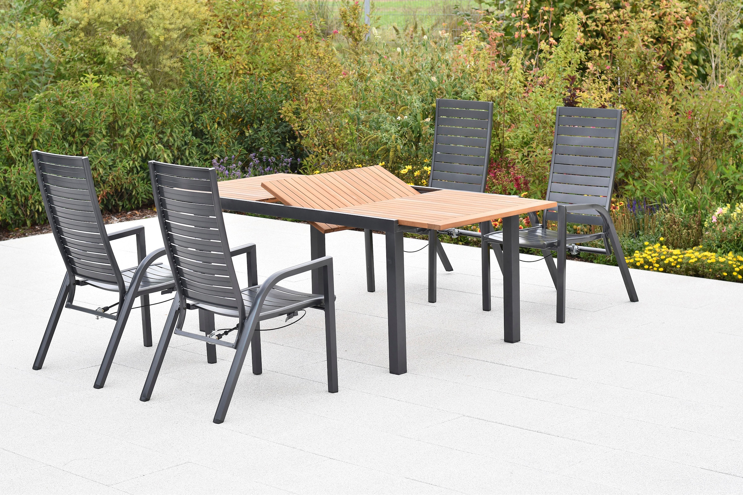 MERXX Garten-Essgruppe »»Siros««, (Set, 5 tlg.), Rückenlehne verstellbar durch Gasdruckfeder