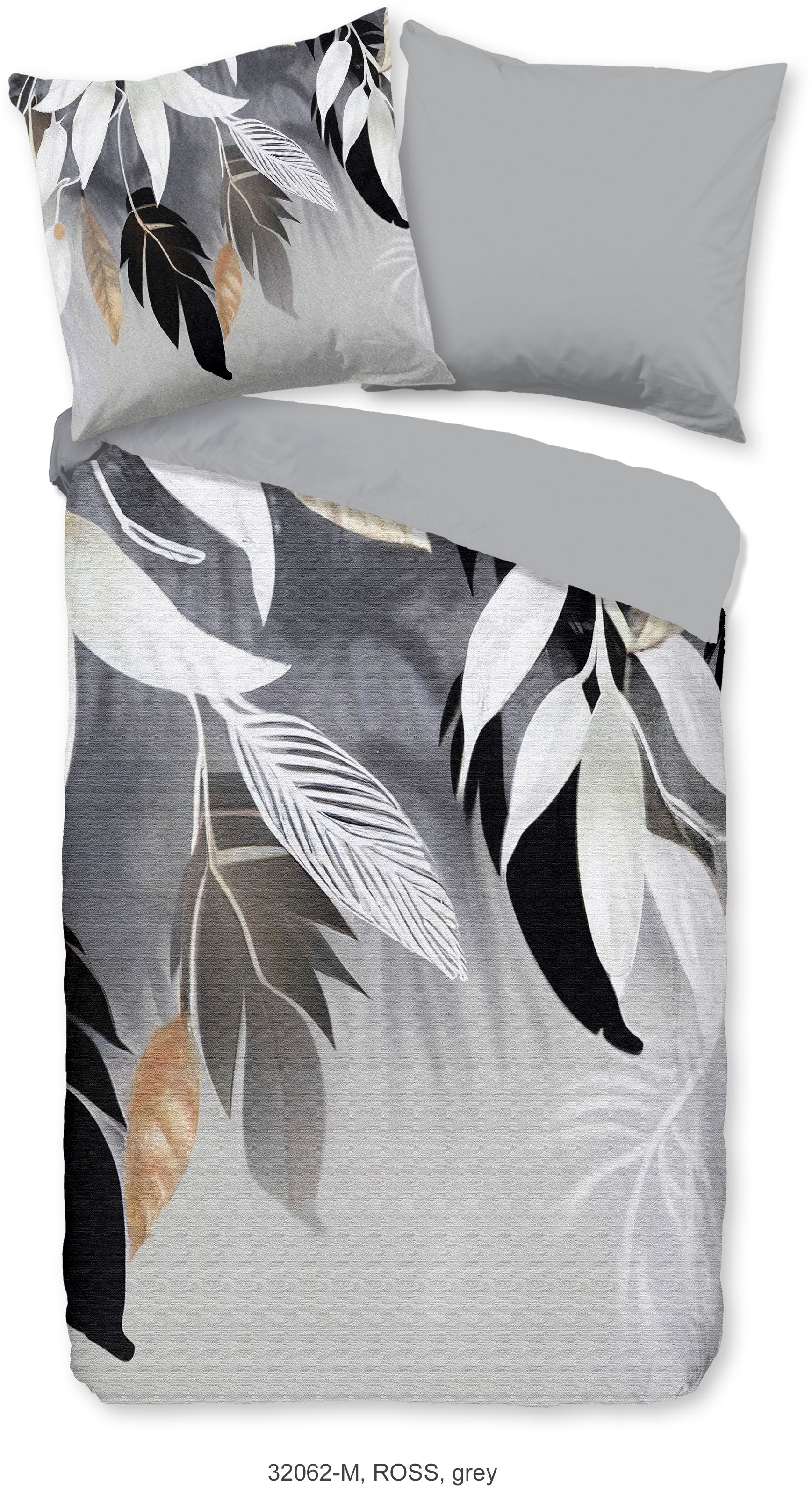 PURE luxury collection Wendebettwäsche »Ross leaves«, Mikrofaser, 135x200, Pflegeleicht, Reißverschluss, Wendeoptik, Grau