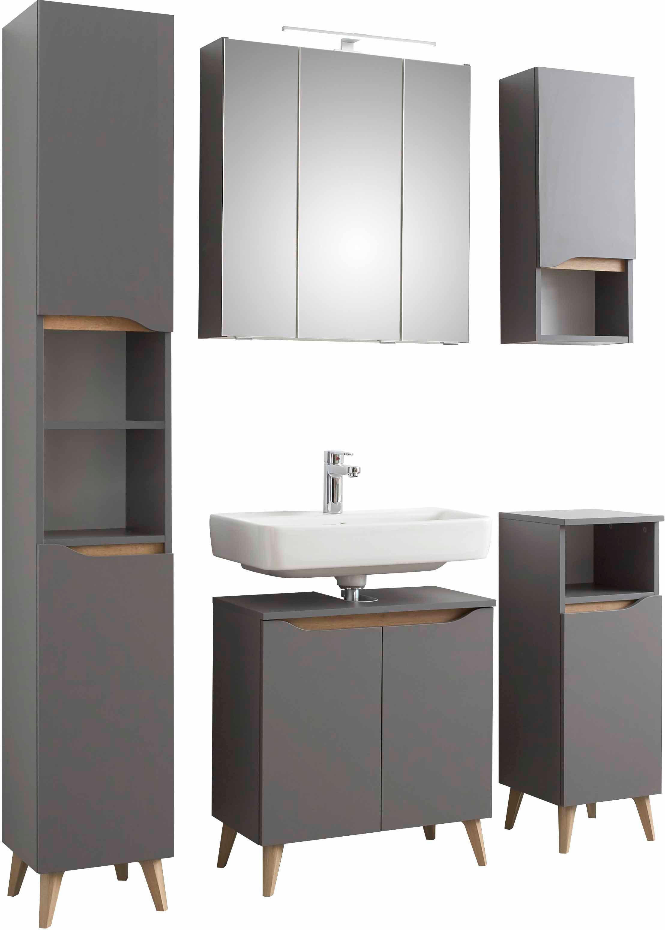 Saphir Badmöbel-Set »Quickset 5-teilig, Waschbeckenunterschrank mit LED-Spiegelschrank« 5 Stk. tlg.