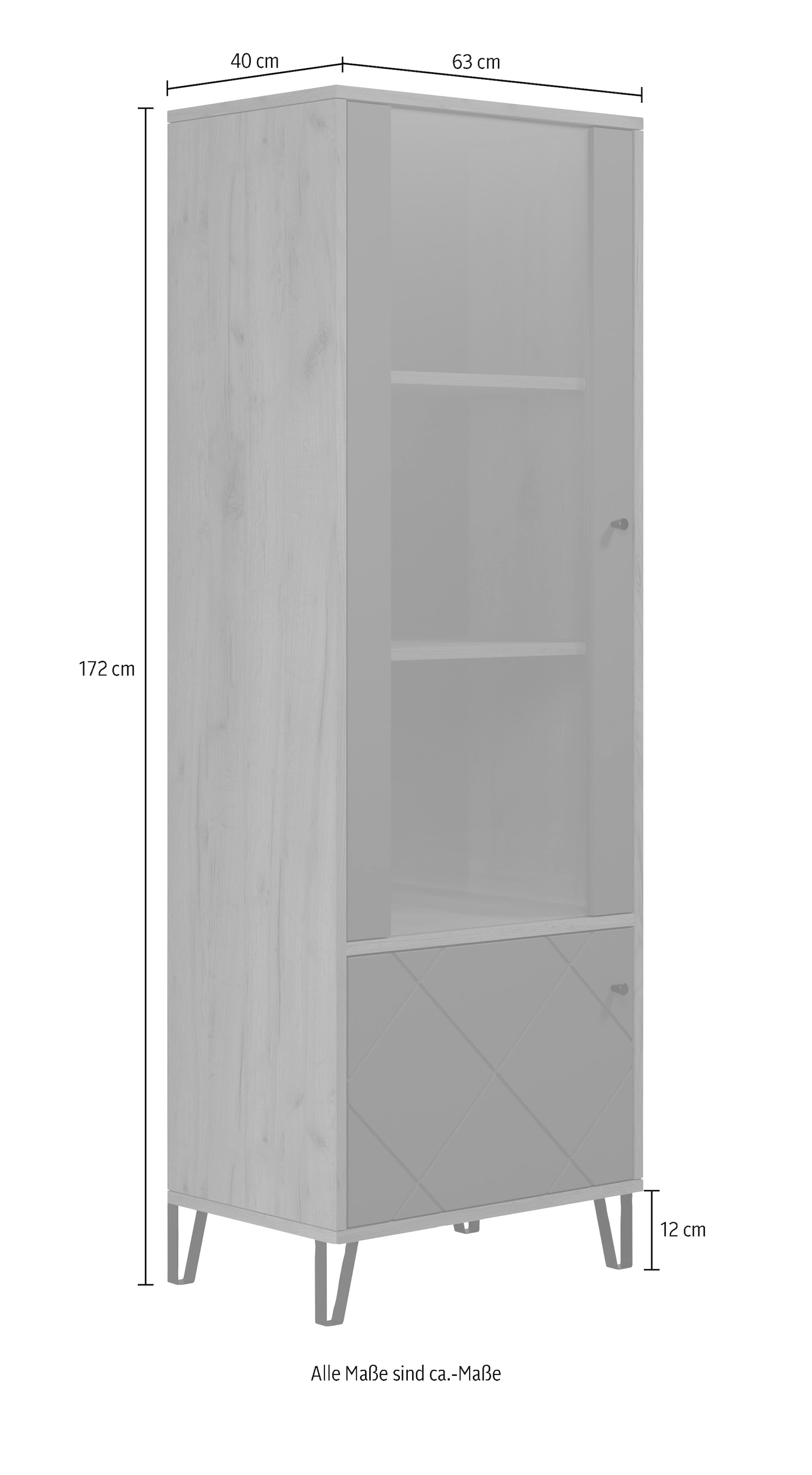 Places of Style Vitrine »Molveno«, (1 St.), Wohnzimmervitrine mit fühlbarer Graphit-Quadratoptik - 63/40/172 cm