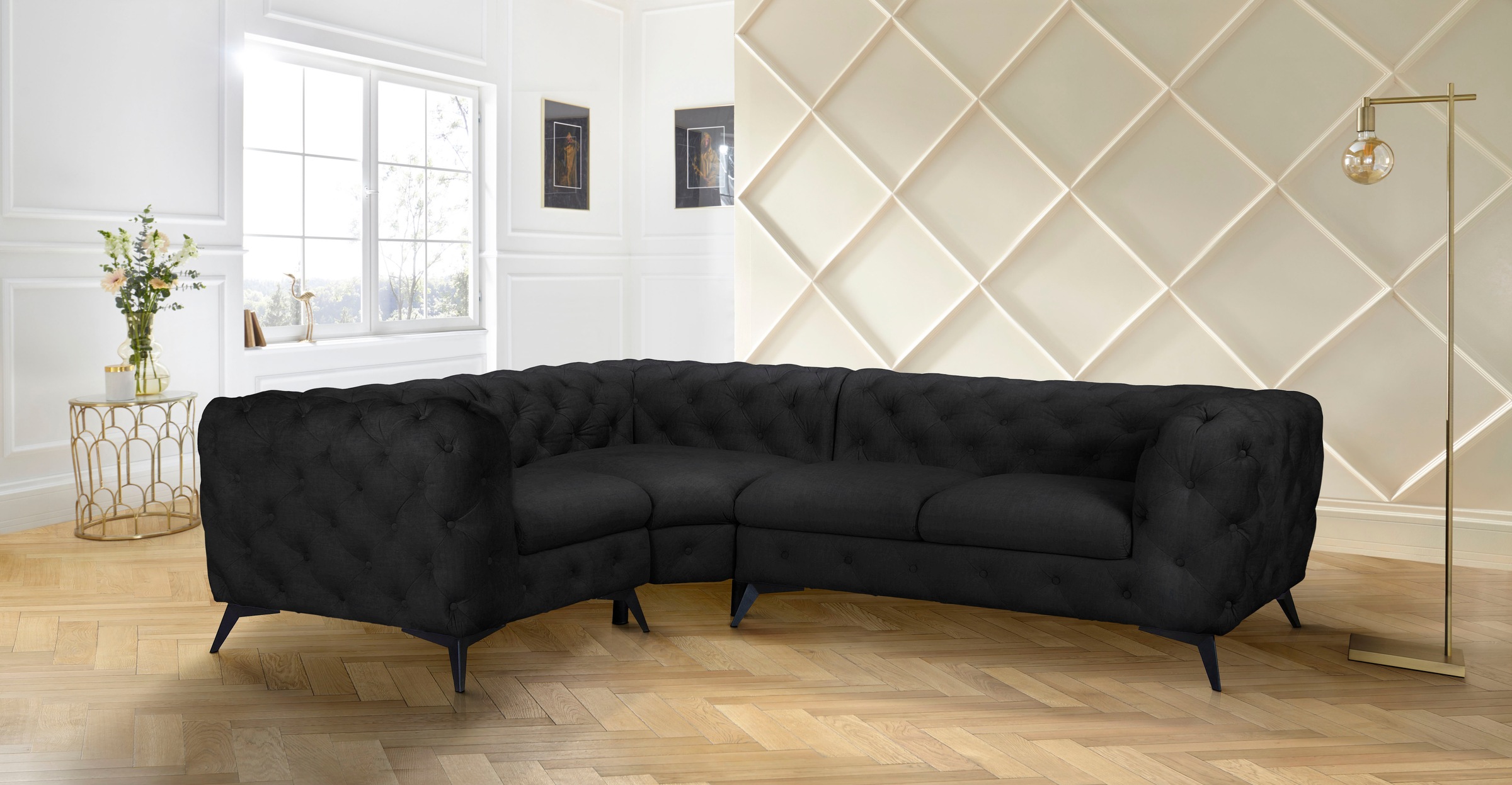 Leonique Chesterfield-Sofa »Ecksofa GLYNIS L-Form mit Wellenunterfederung, günstig online kaufen
