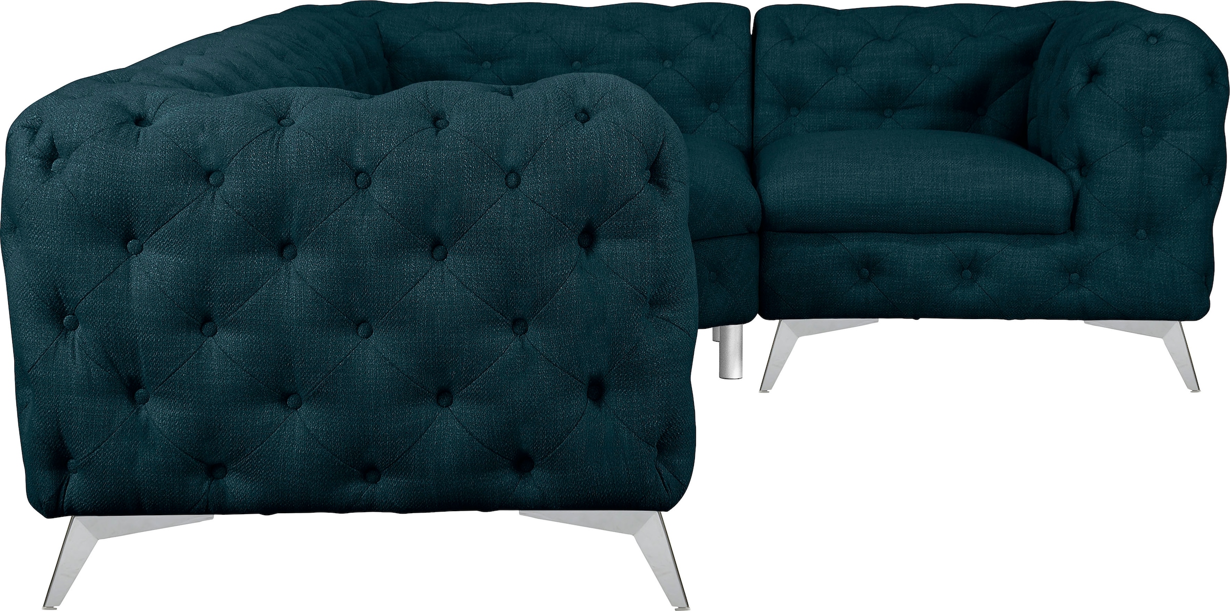 Leonique Chesterfield-Sofa »Ecksofa GLYNIS L-Form mit Wellenunterfederung, Maße B/T/H 264/204/75cm«, aufwändige Knopfheftung, moderne Chesterfield Optik, Fußfarbe wählbar