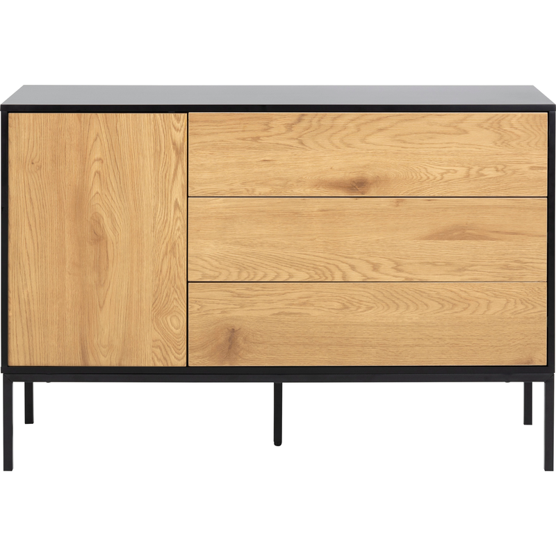 ACTONA GROUP Sideboard 1, schwarze Kontrastrahmen, 1 Tür und 3 Schubladen, Breite 120 cm schwarz / natur
