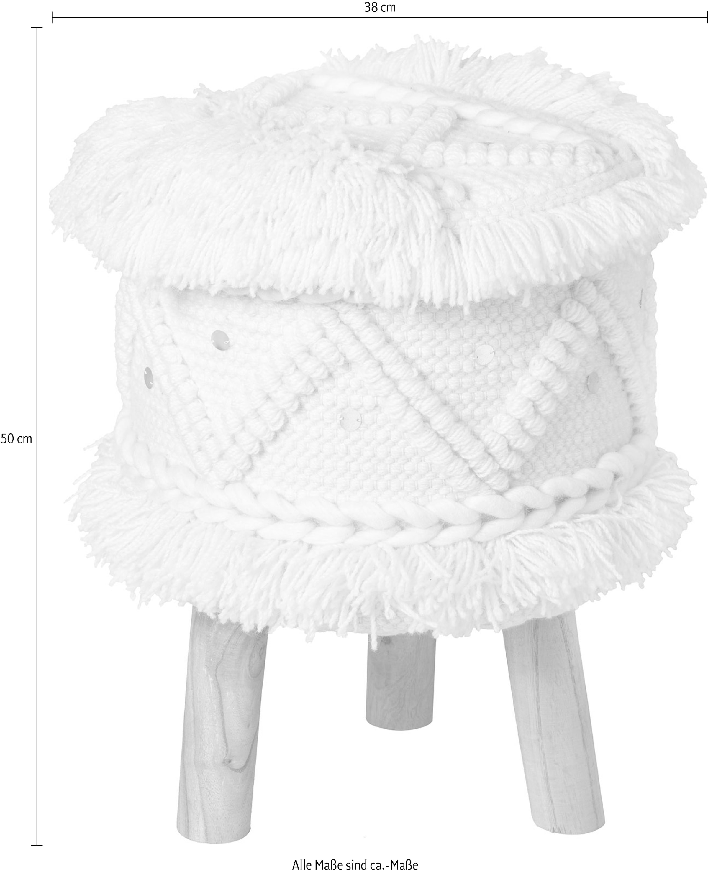 Kayoom Sitzhocker »Hocker Bohist 525, charaktergebende Strukturen mit Fransen und Quasten«, (1 St.), handgefertigtes Unikat, Boho-Style, gut kombinierbar