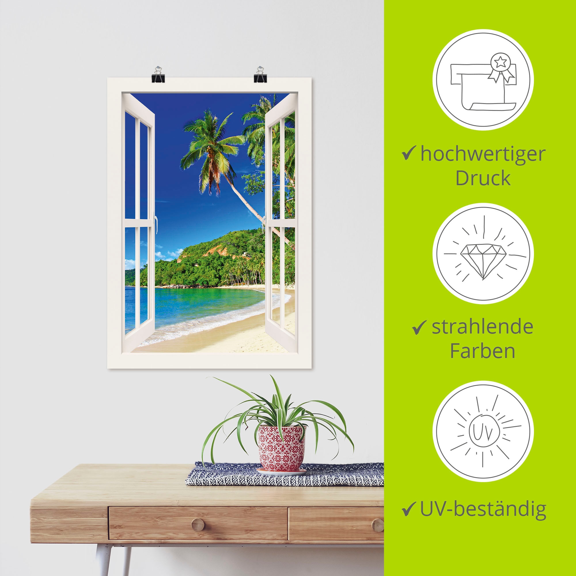 Artland Poster »Fensterblick Paradies« Fensterblick 1 Stk. tlg. ohne Rahmen