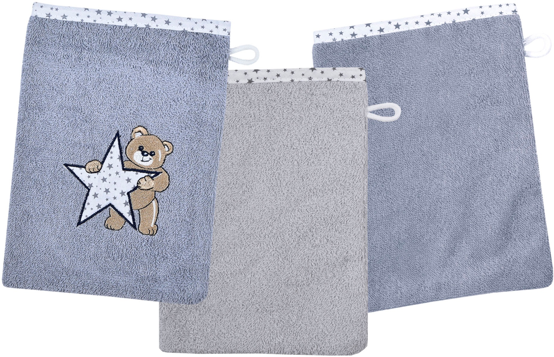 Wörner Waschhandschuh »Teddy/Stern Waschhandschuh 3er Set«, (3 St., Kapuzen günstig online kaufen