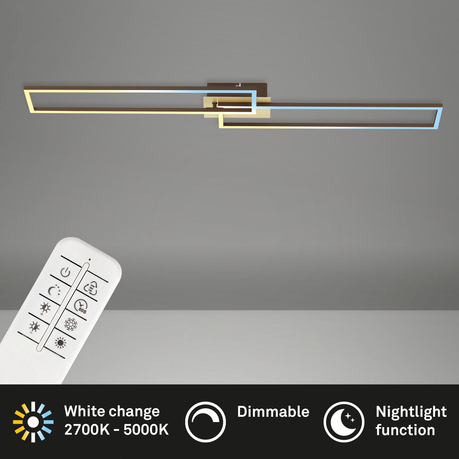 Briloner Leuchten LED Deckenleuchte »3145017 FRAME«, Leuchtmittel LED-Board | LED fest integriert, CCT, RGB, Memory-/Nachtlichtfunktion, Fernbedienung, gold-braun