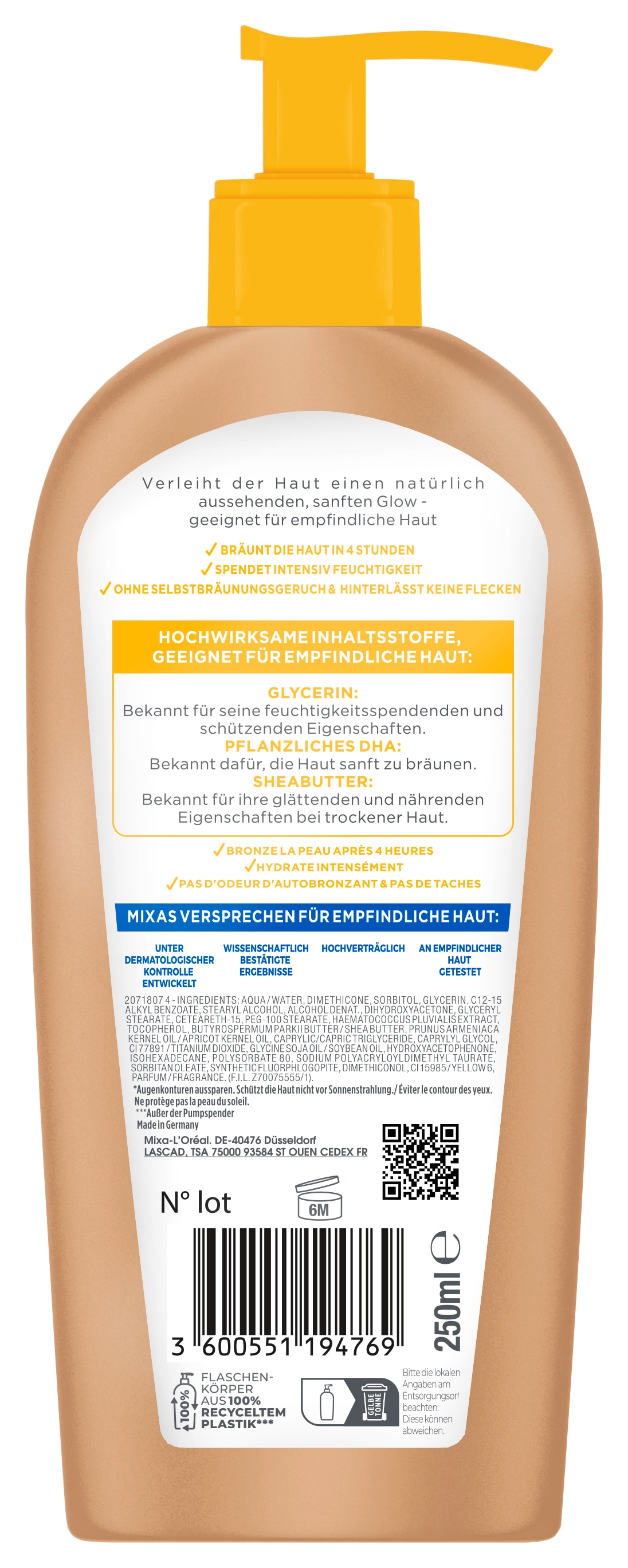 Mixa Selbstbräunungslotion »MIXA BRIGHT & BRONZE SELBSTBRÄUNENDE BODYLOTION« bräunt die Haut in 4 Stunden, spendet Feuchtigkeit