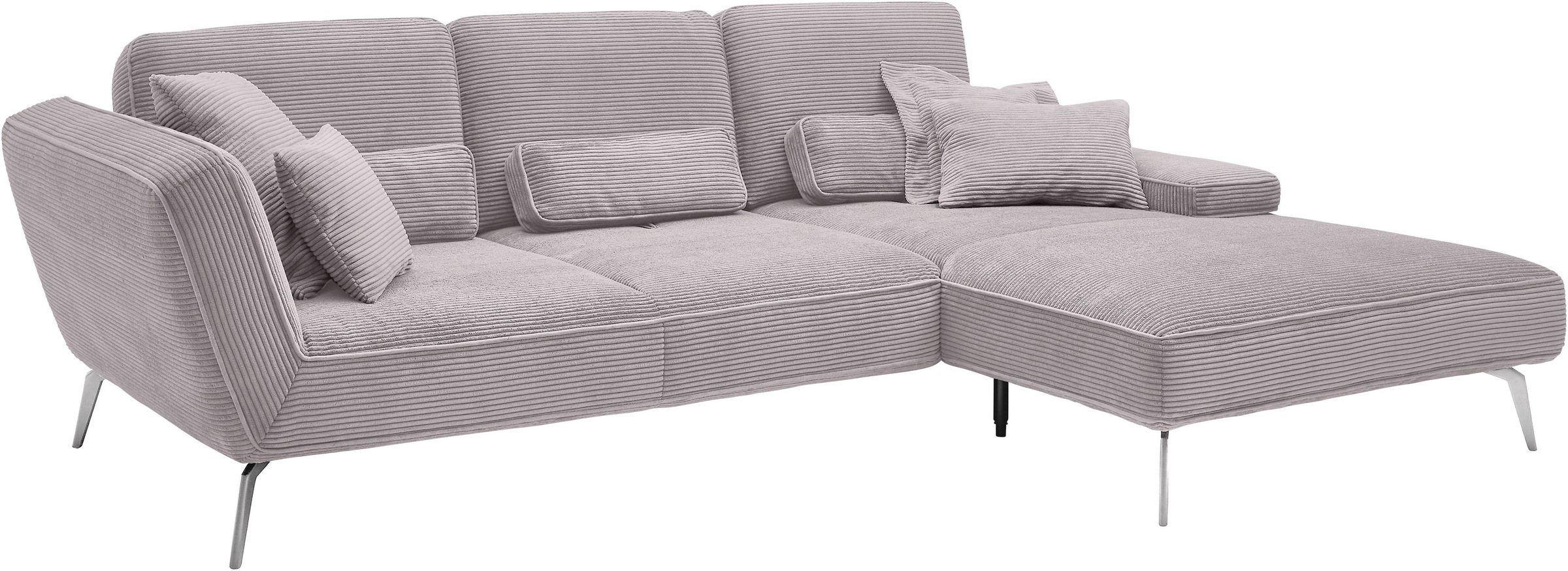 set one by Musterring Ecksofa »SO 4500, Füße chromfarben, inkl Schwenkrückenfunktion, Cord, L-Form«, wahlweise mit Kopfstütze/Armteilverstellung/Rückenneigung