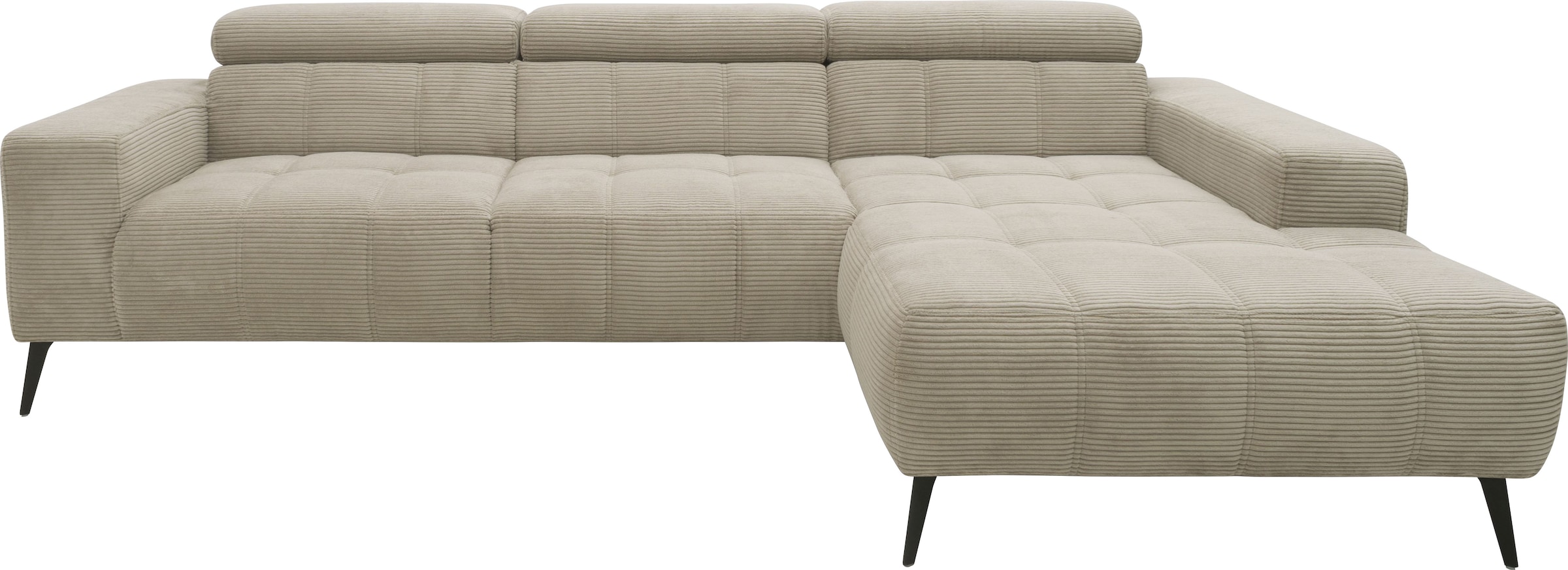 DOMO collection Ecksofa »Trento L-Form, mit Kufenfuß oder Einzelfuß«, wahlweise mit Kopfteilverstellung, Recamiere links/rechts bestellbar