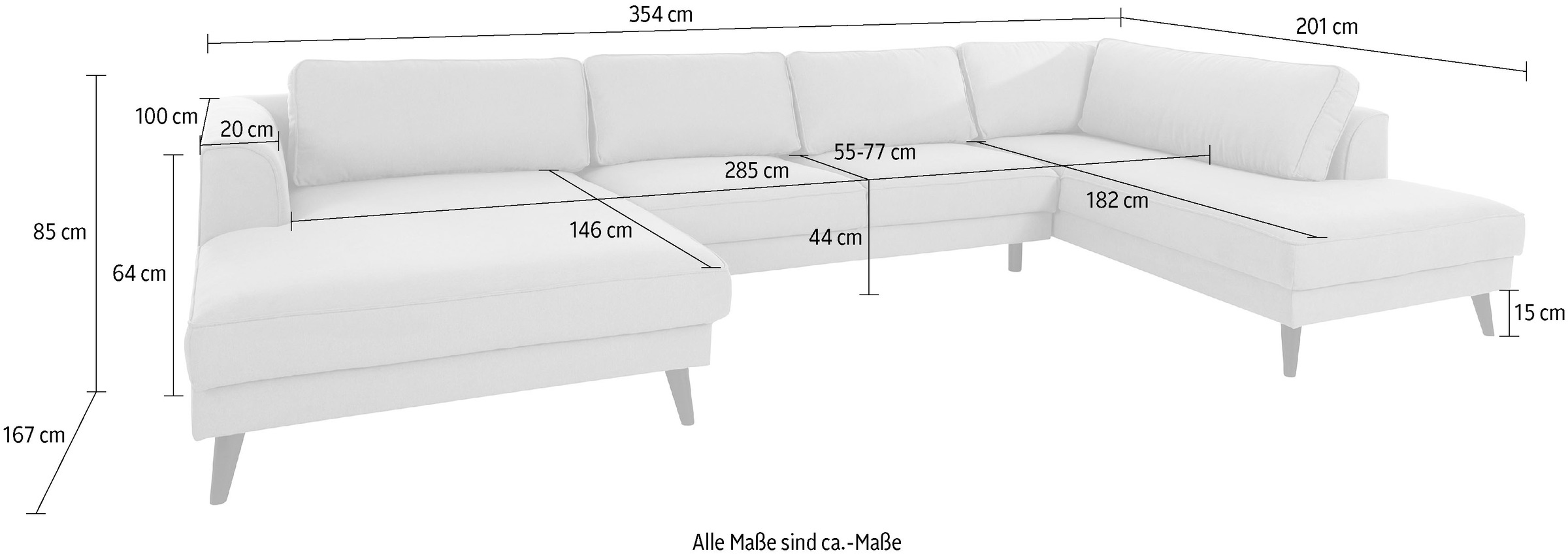 INOSIGN Wohnlandschaft »Lumber Jack, viel Platz, bequem, Breite 354cm, hoher Fuß, U-Form«, in moderner Optik