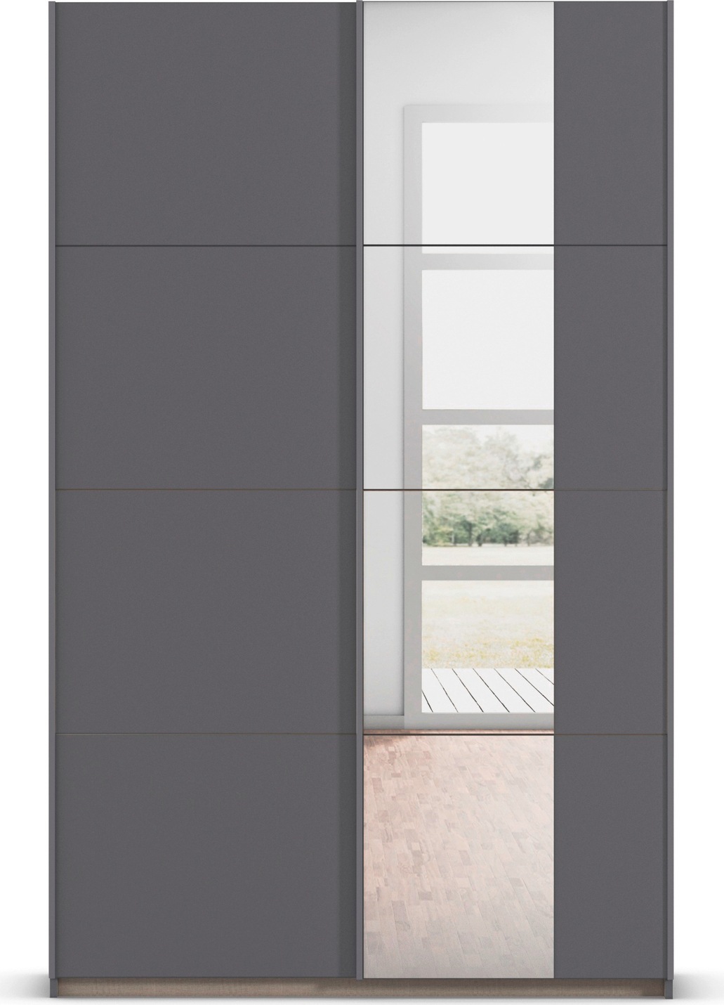 rauch Schwebetürenschrank »Kleiderschrank Schrank Garderobe Schlafzimmerschrank OXFORD«, (in 3 verschiedenen Ausstattungen BASIC/CLASSIC/PREMIUM), mit Griffleisten aus Metall, auch für kleinere Räume MADE IN GERMANY
