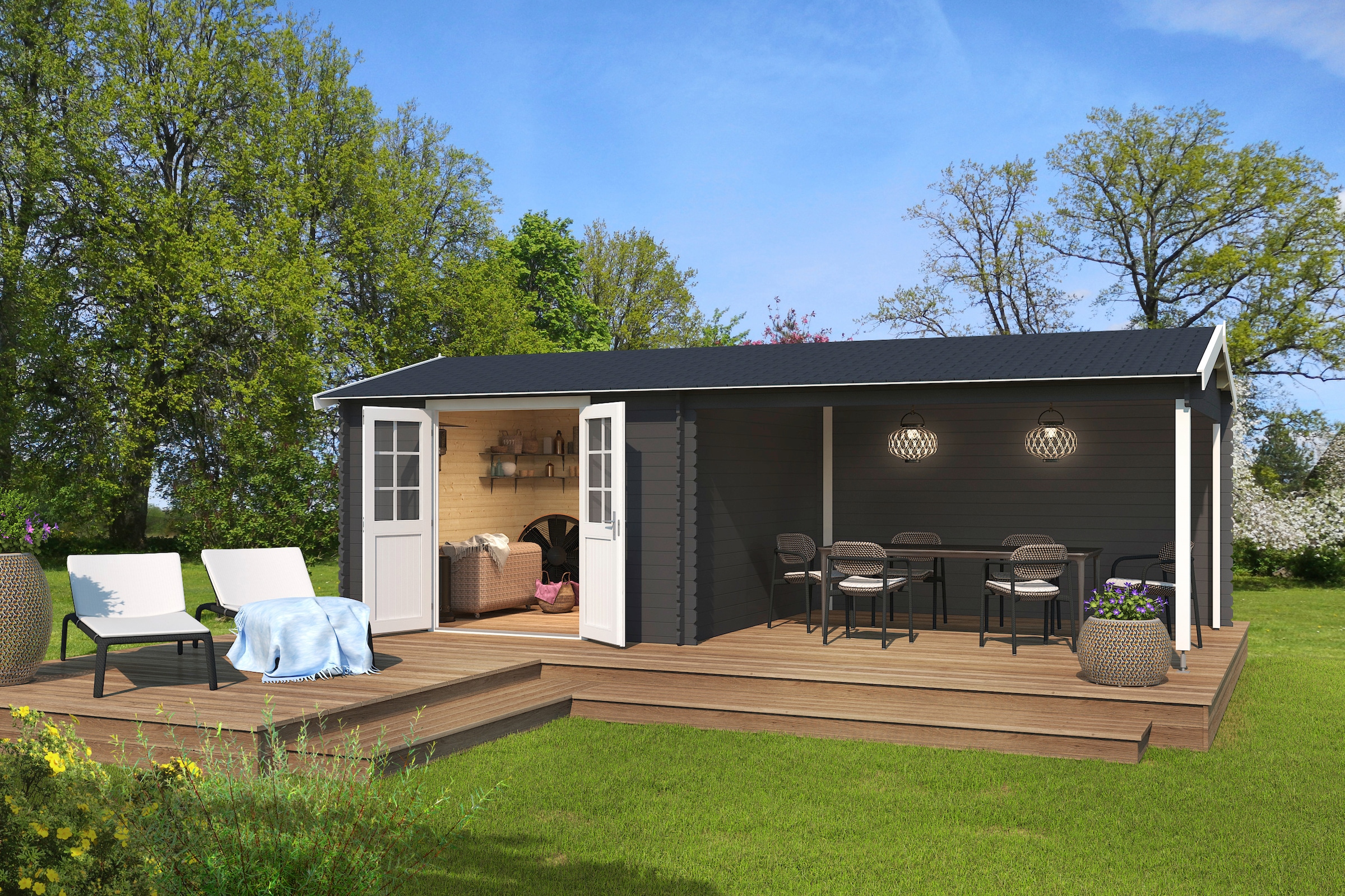 LASITA MAJA Gartenhaus »Amarillo, Carbongrau«, (Set), mit Anbau