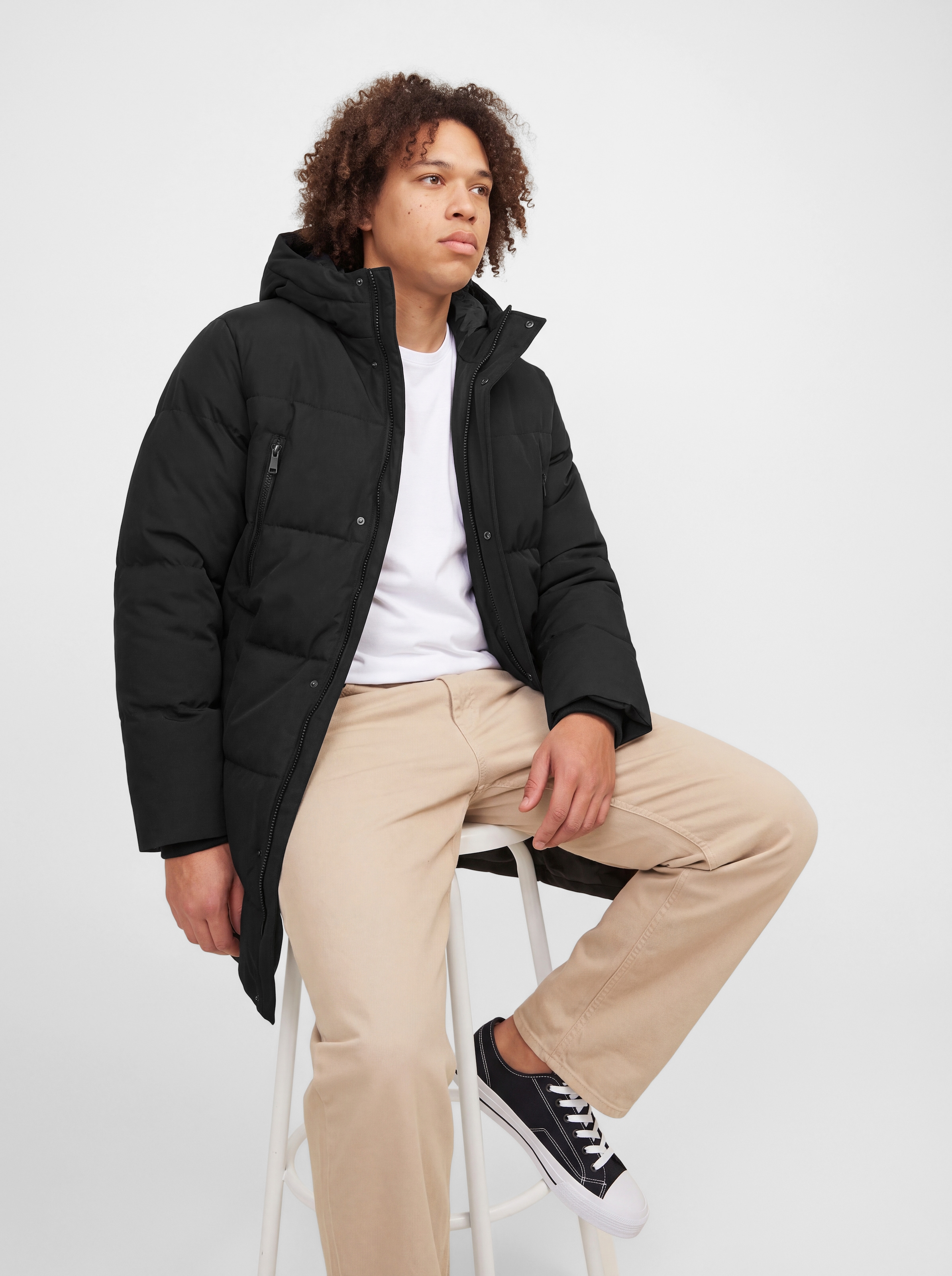 Jack & Jones PlusSize Steppjacke »JJEBECKS LONG PUFFER SN PLS« mit Kapuze Kunstfaser, länger geschnitten